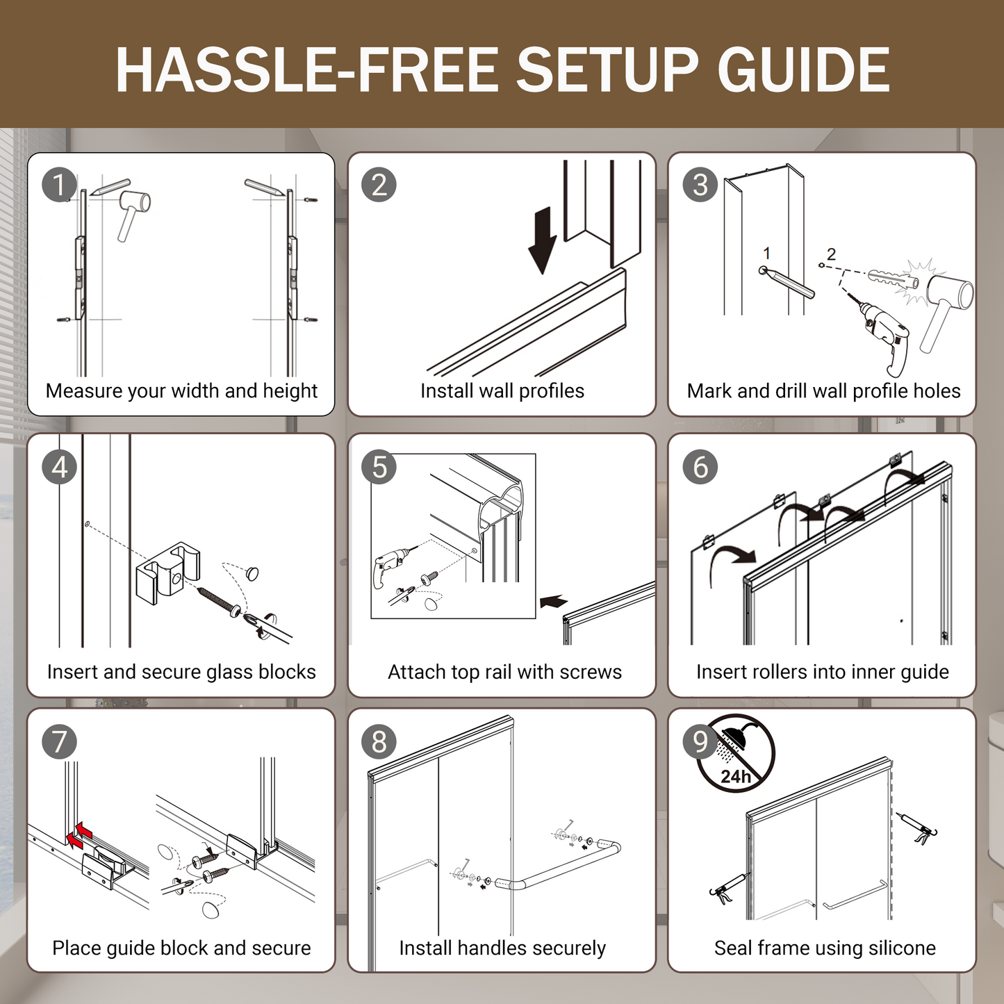 PAPROOS 50-60” W x 72” H Semi-Frameless Double Sliding Shower Door, Bypass Bathtub Shower, 1/4” (6mm) ANSI Tempered Glass with Anti-Leak Seal, Tub Shower Doors for Walk-in Shower, Matte Black Finish