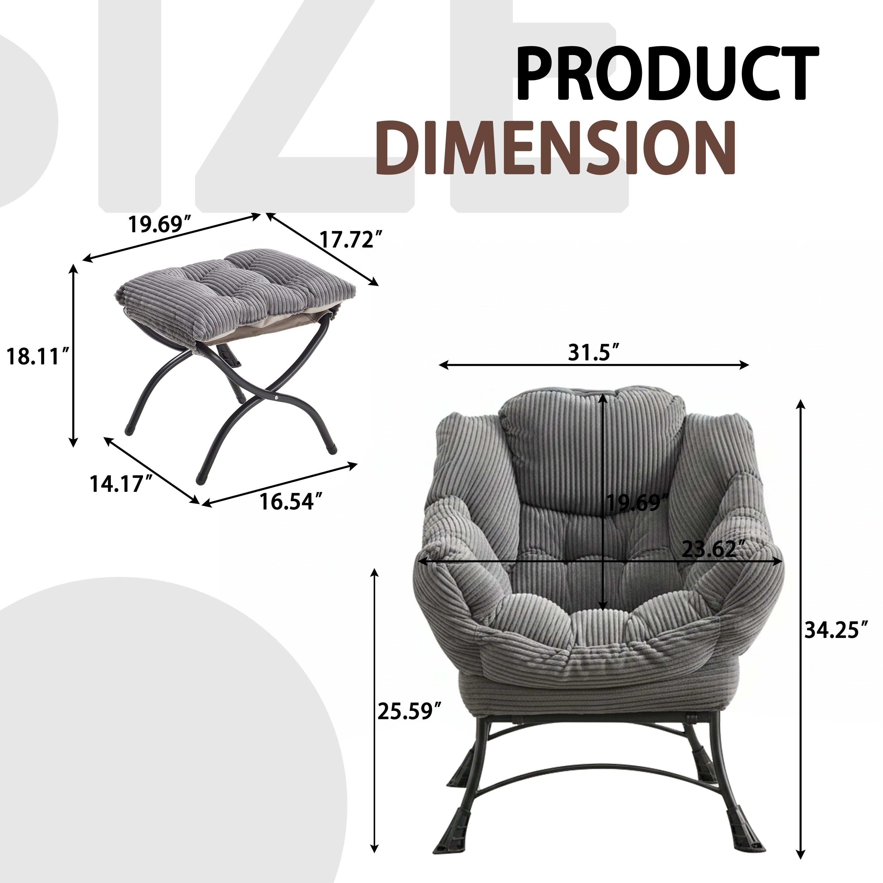 PAPROOS Lazy Chair with Foldable Ottoman