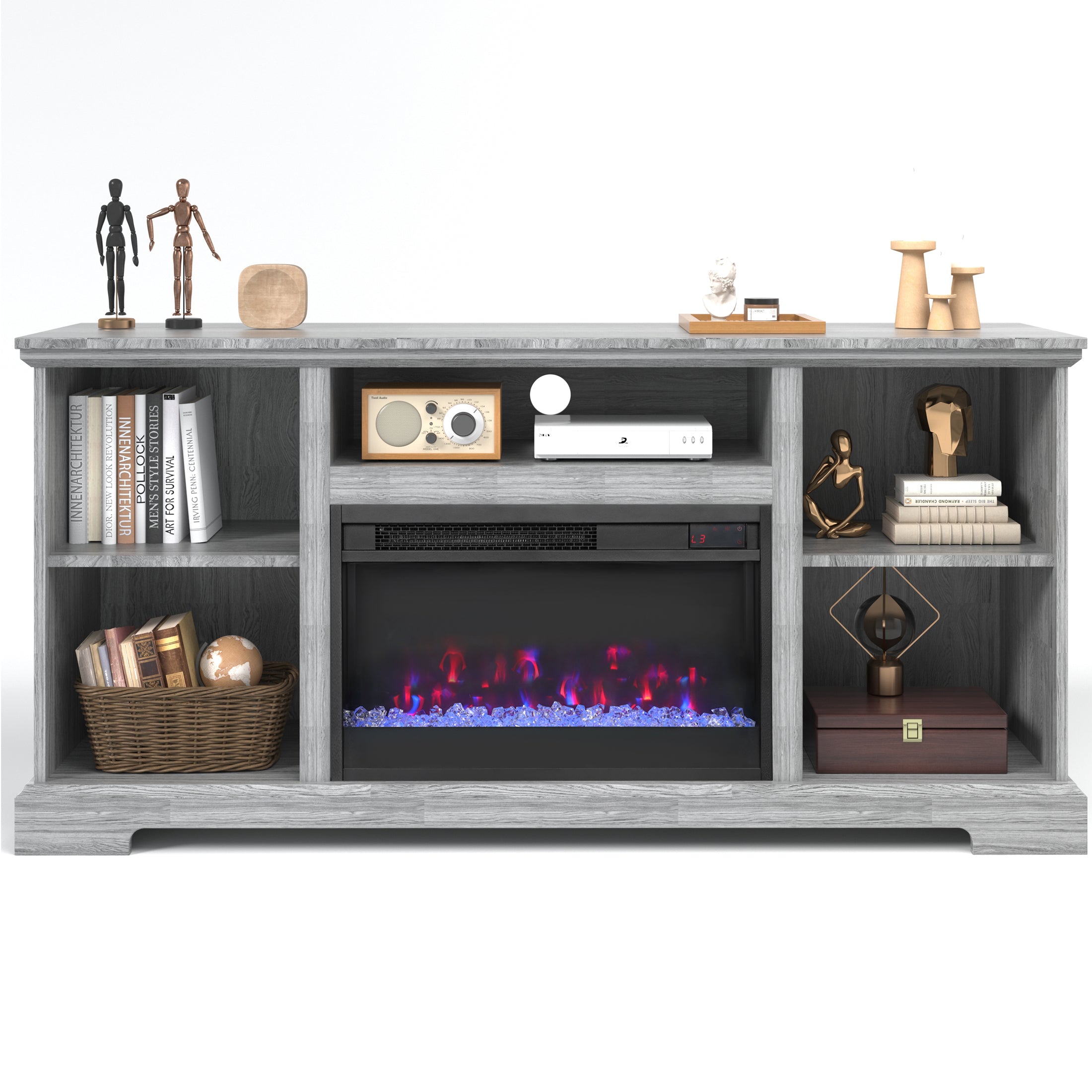 Fireplace TV Stand, TV Stand for 65 Inch TVs with Electric Fireplace, Entertainment Center Television Table for Living Room, with Remote Control Fireplace