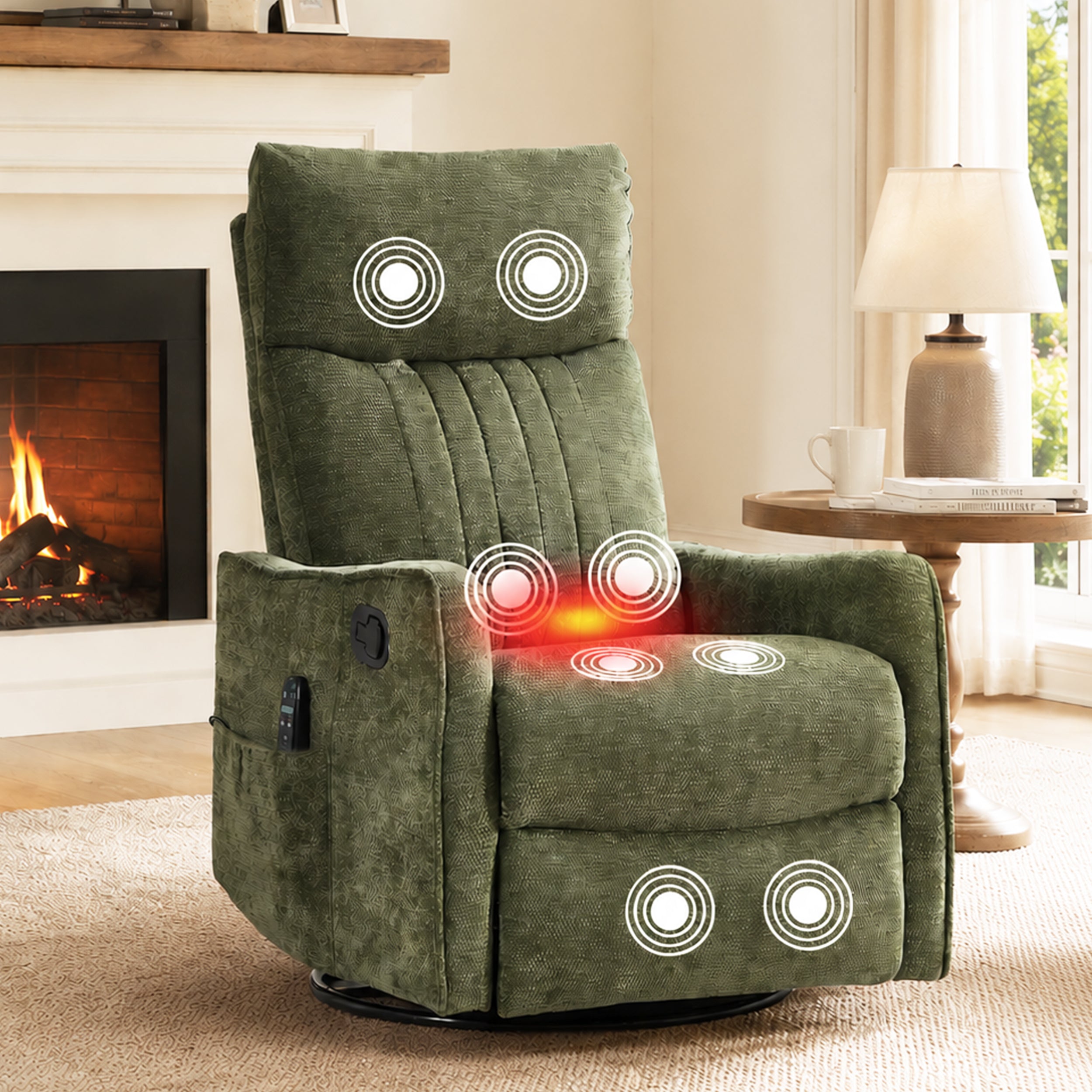 PAPROOS Recliner Chair with Massage and Heat, Fabric 360° Swivel Rocker Recliner, Rocking Chair for Nursery, Manual Recliner for Adults for Home Theater Living Room