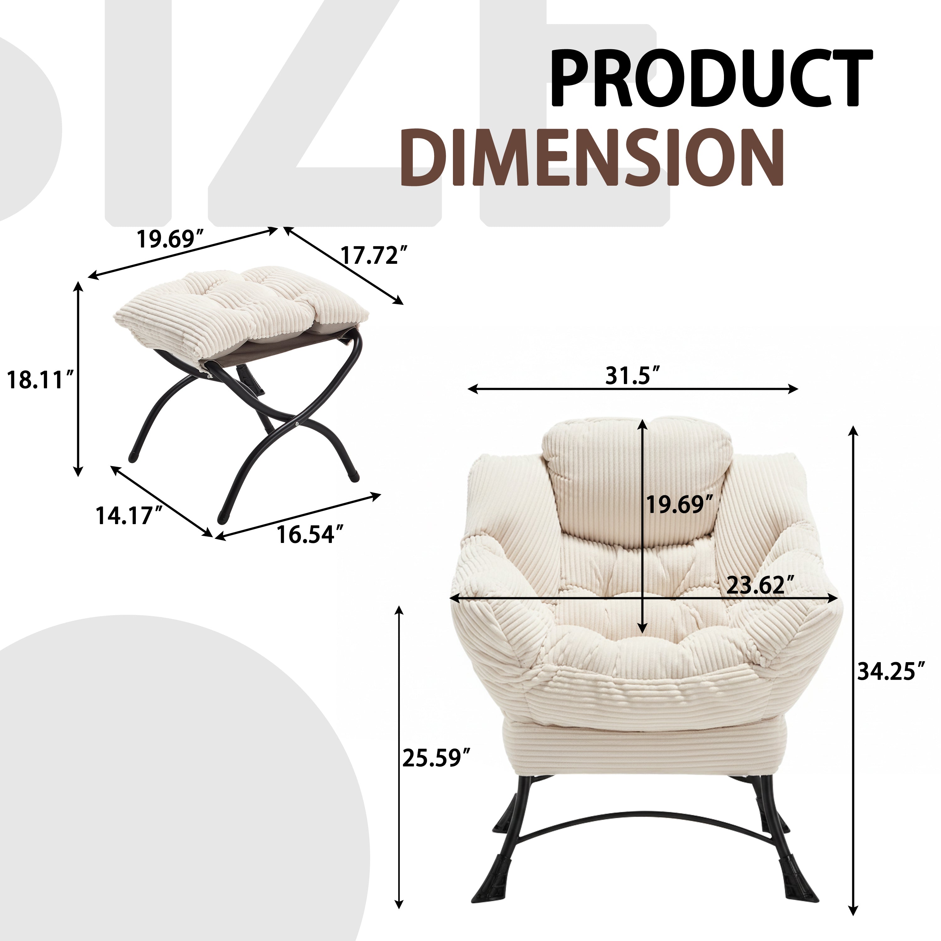 PAPROOS Lazy Chair with Foldable Ottoman