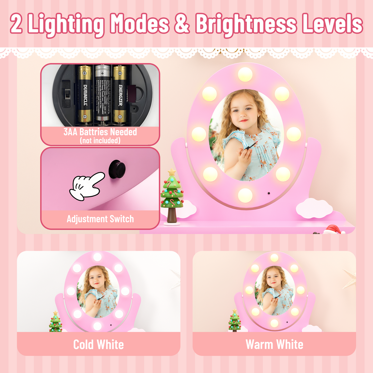 Paproos Kids Vanity with Mirror and Lights