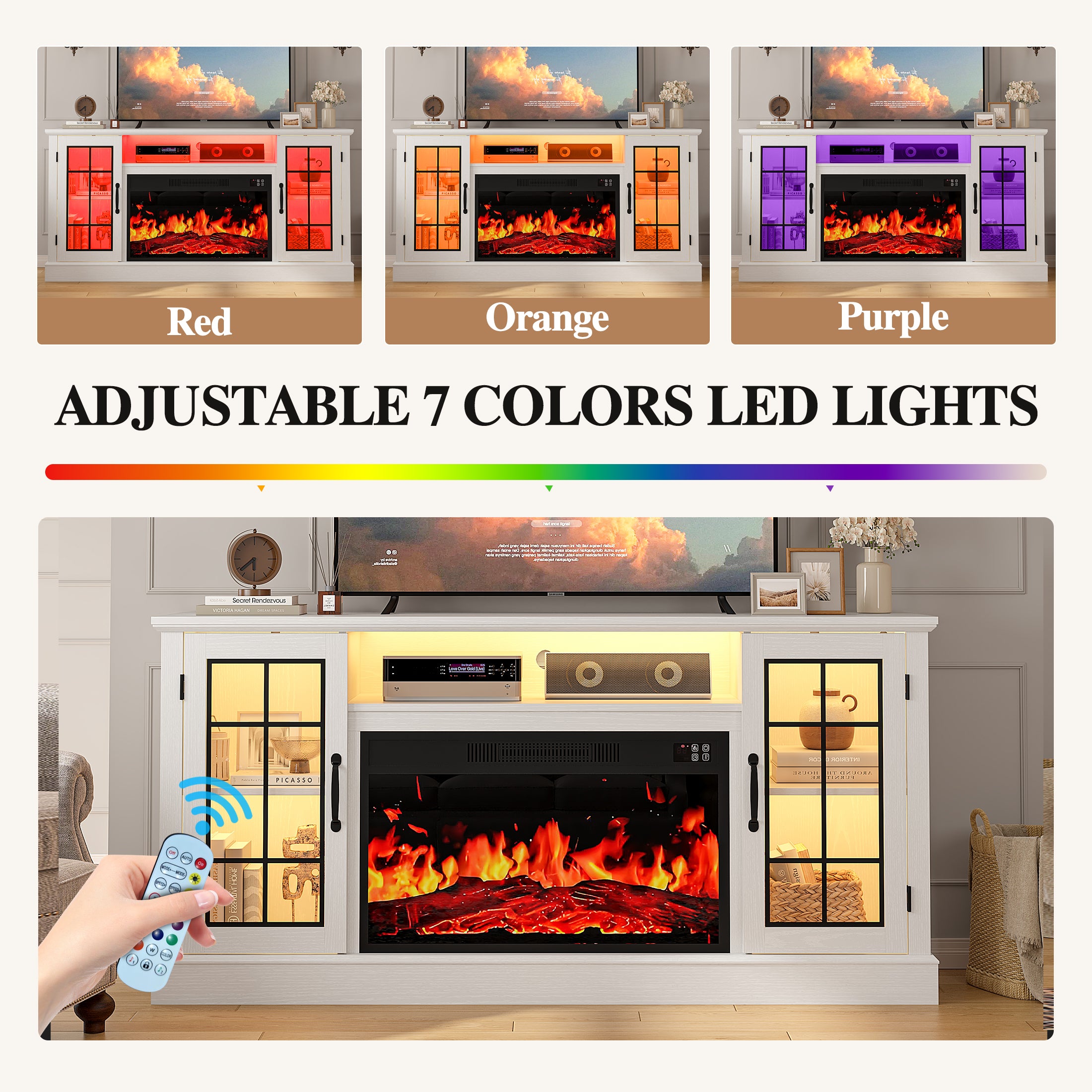 PAPROOS 63" Fireplace TV Stand, White