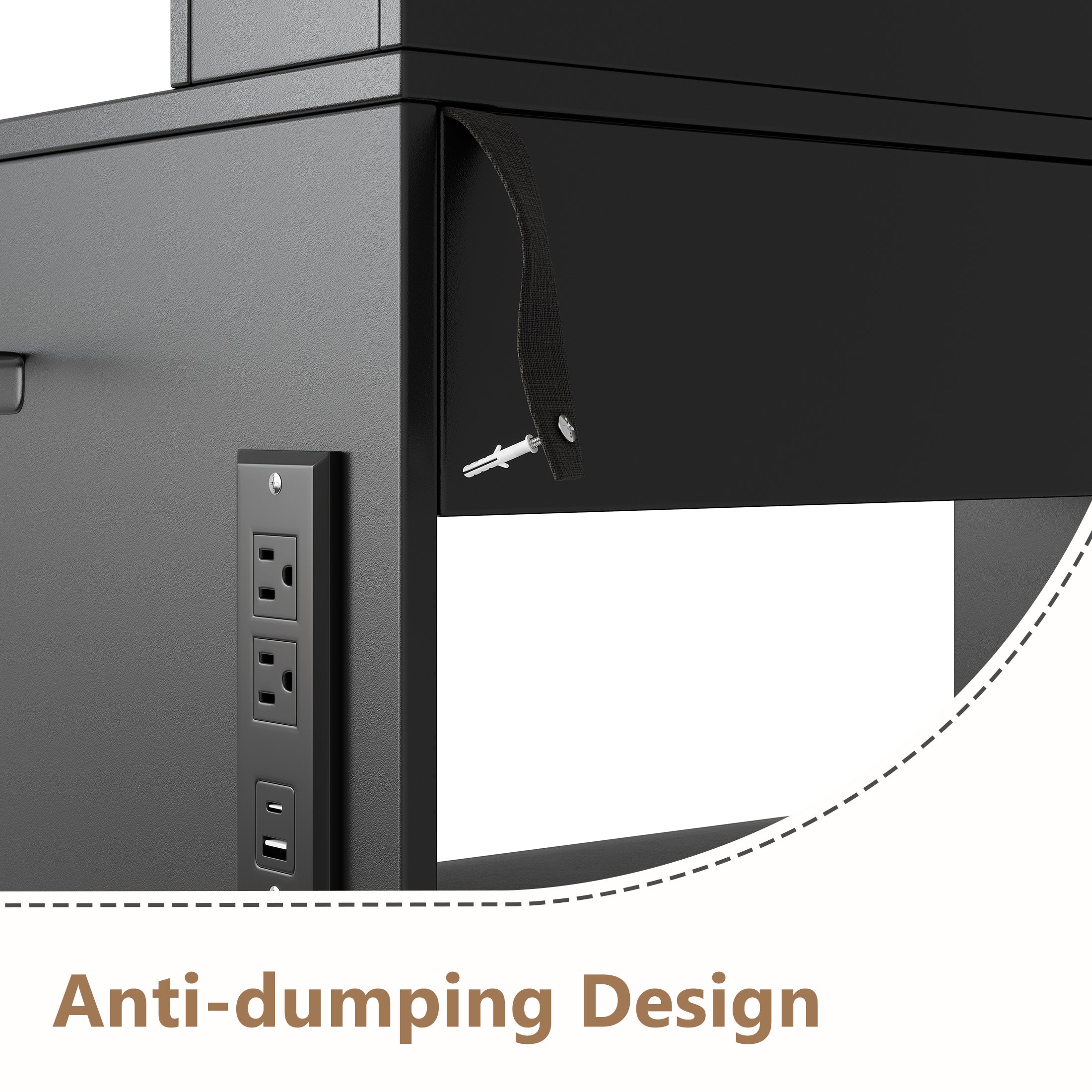 PAPROOS Vanity Set with 3 Color Lighted Mirror, Modern Makeup Vanity Table with Charging Station and Hair Dryer Rack, Bedroom Dressing Table with 3 Drawers, Cabinet, Cushioned Stool for Girls, Black