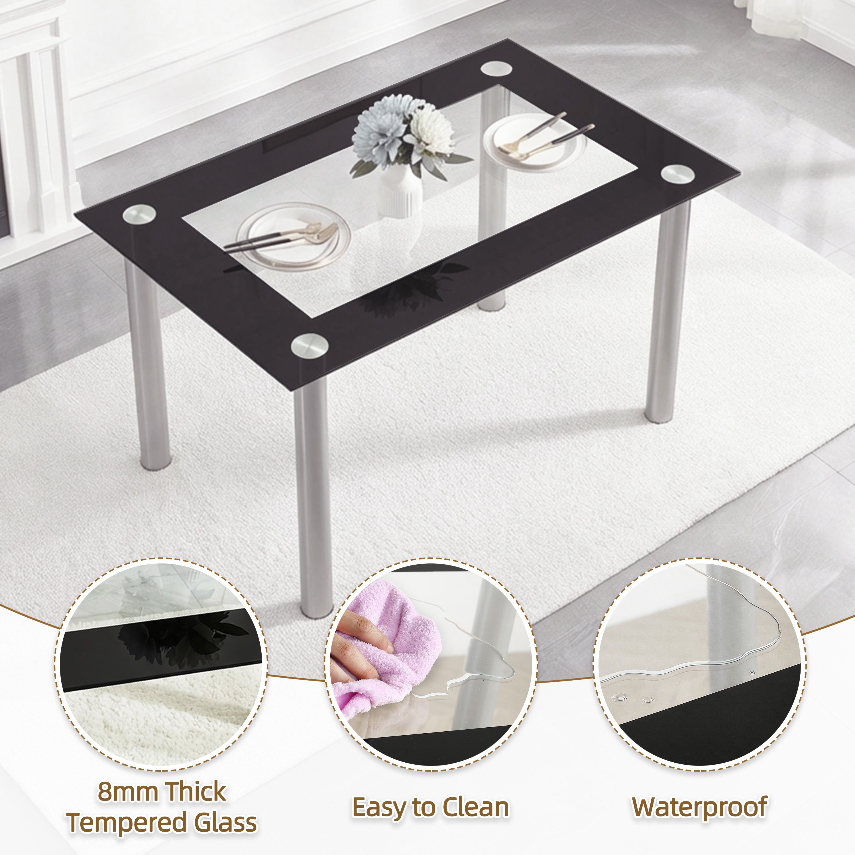 PAPROOS Tempered Glass Dining Table for 4
