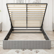 Full Size Bed Frame with USB Charging Station, Upholstered Platform Bed Frame with Gas Lift Storage Bed, Wingback Storage Headboard, No Box Spring Needed, Light Gray