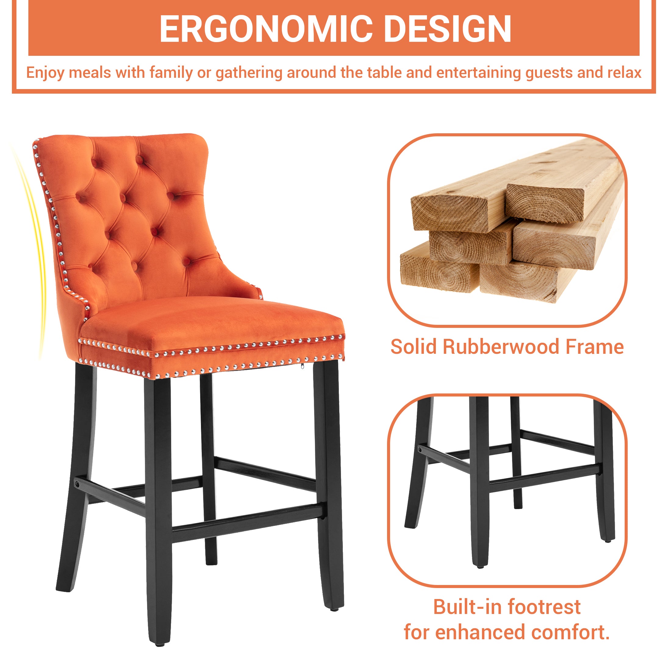 PAPROOS Upholstered Bar Stools Set of 2