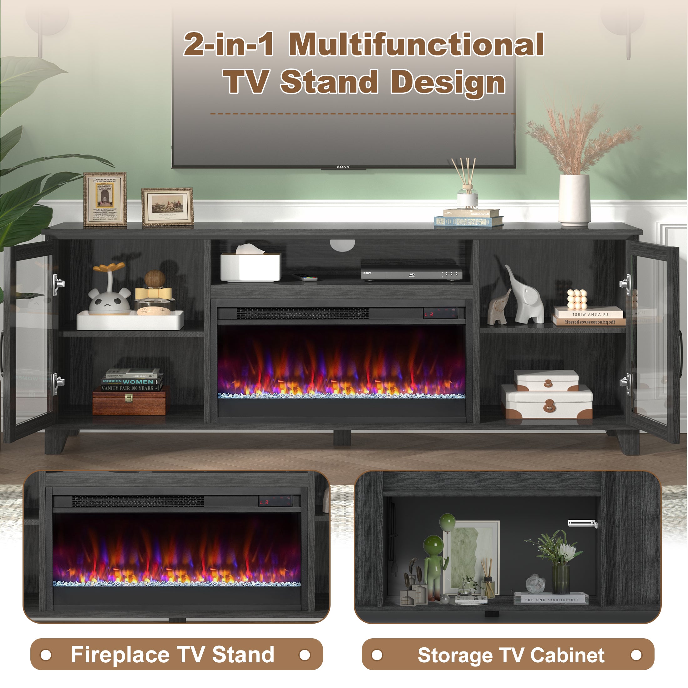 PAPROOS Fireplace TV Stand
