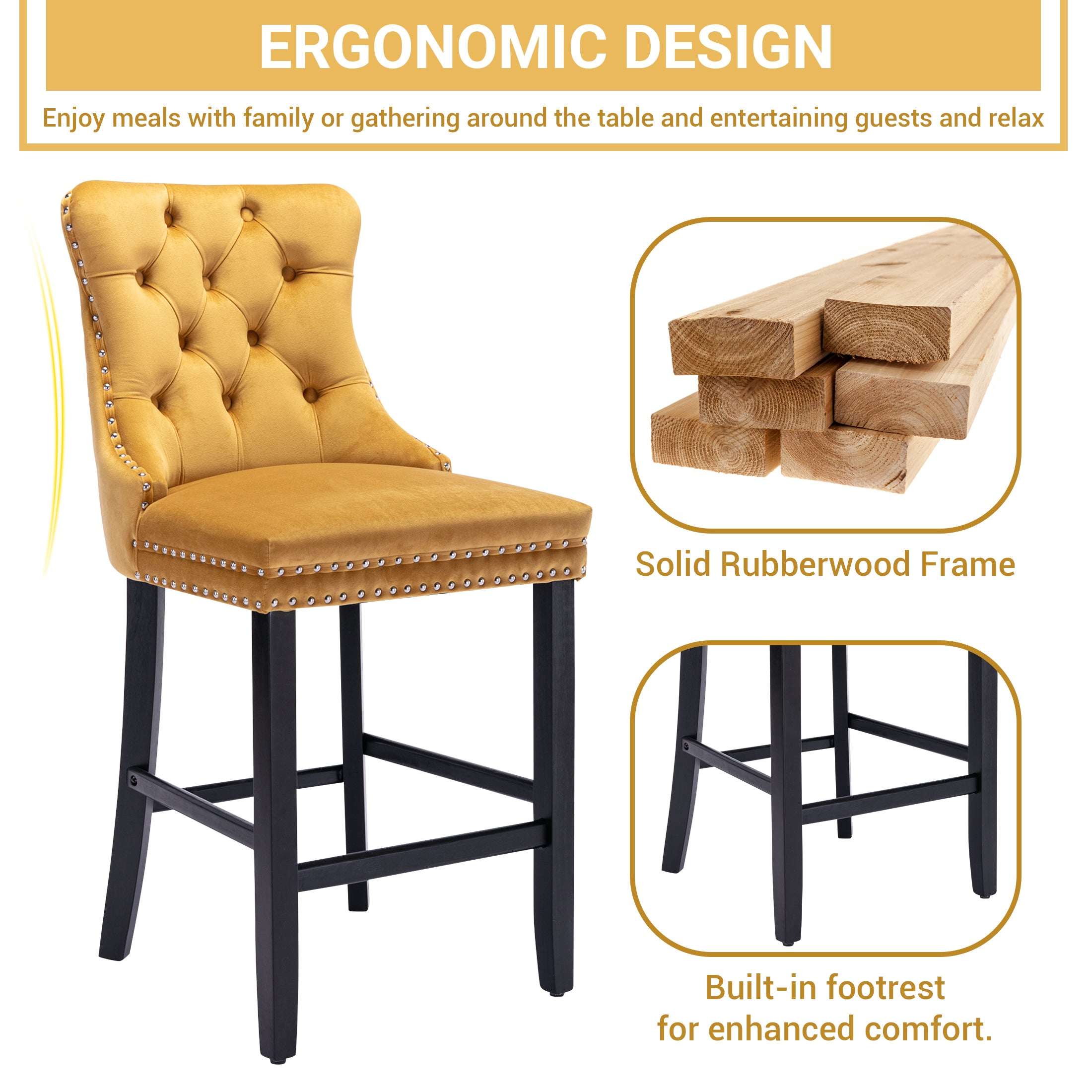 PAPROOS Upholstered Bar Stools Set of 2