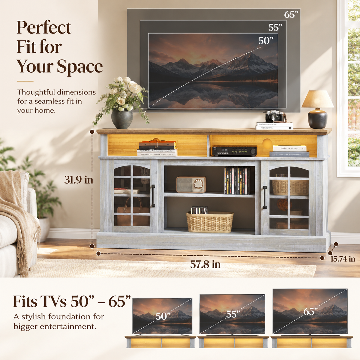 PAPROOS TV Stand with Storage for 65in TVs