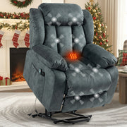 Power Lift Recliner Chair with Massage and Heat Therapy, Heavy Duty Electric Recliner for Elderly with Side Pockets, for Living Room, Bedroom, Home Theater, Grayish Blue