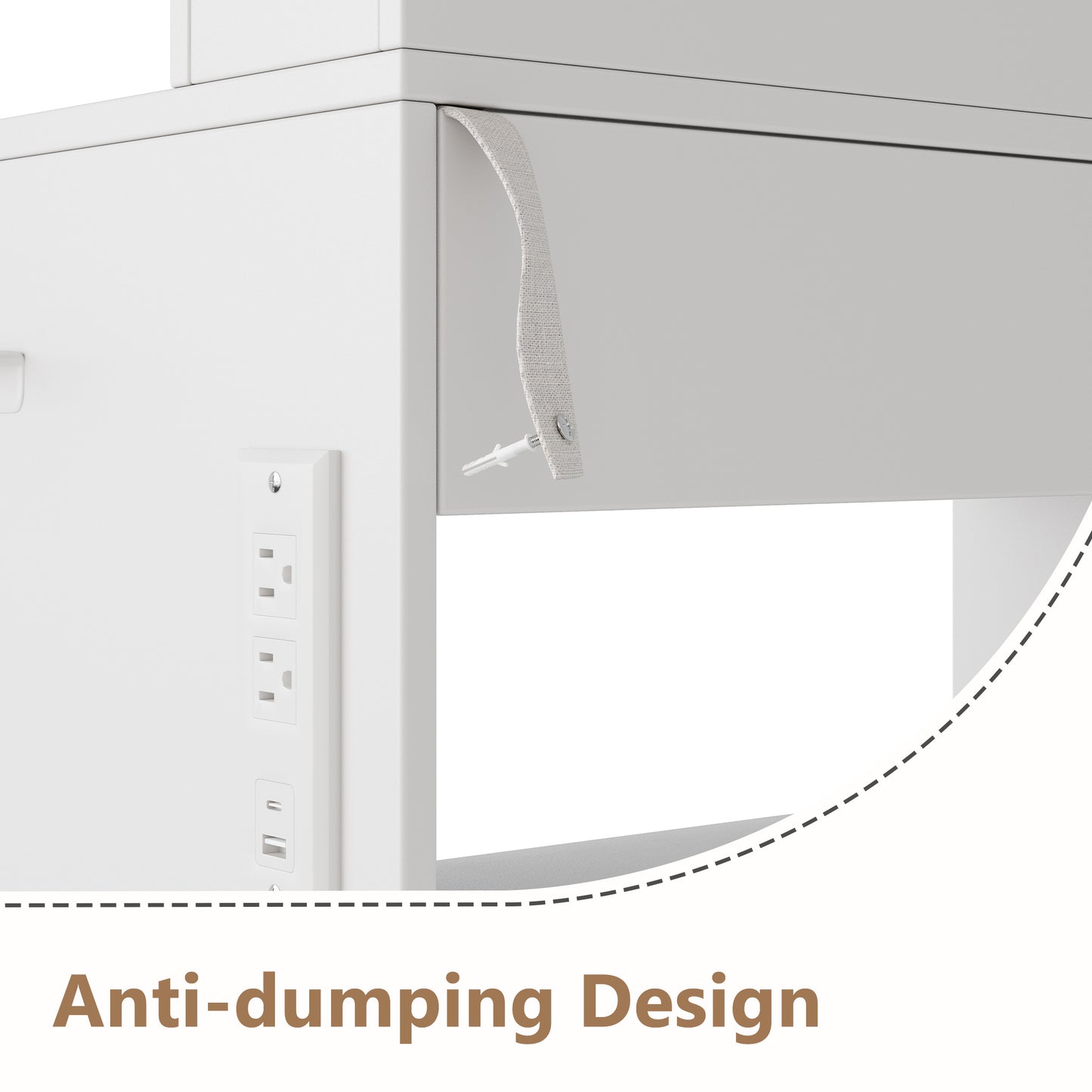 Vanity Desk with Mirror and LED Light, PAPROOS Makeup Vanity with Cabinet and 3 Drawers, Makeup Table with Anti-tipping Function, Upholstered Stool with storage, Shelves with Door, White