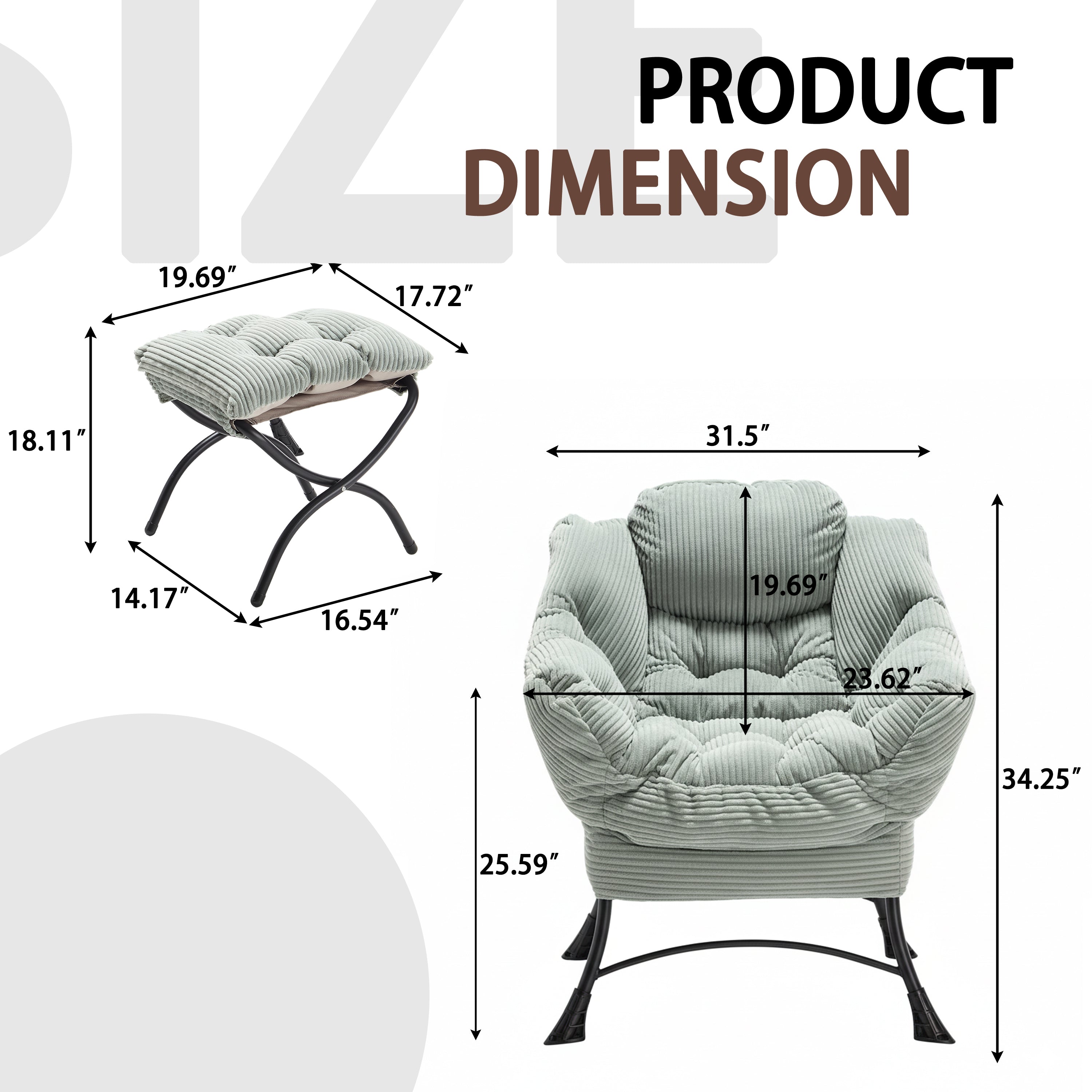 PAPROOS Lazy Chair with Foldable Ottoman