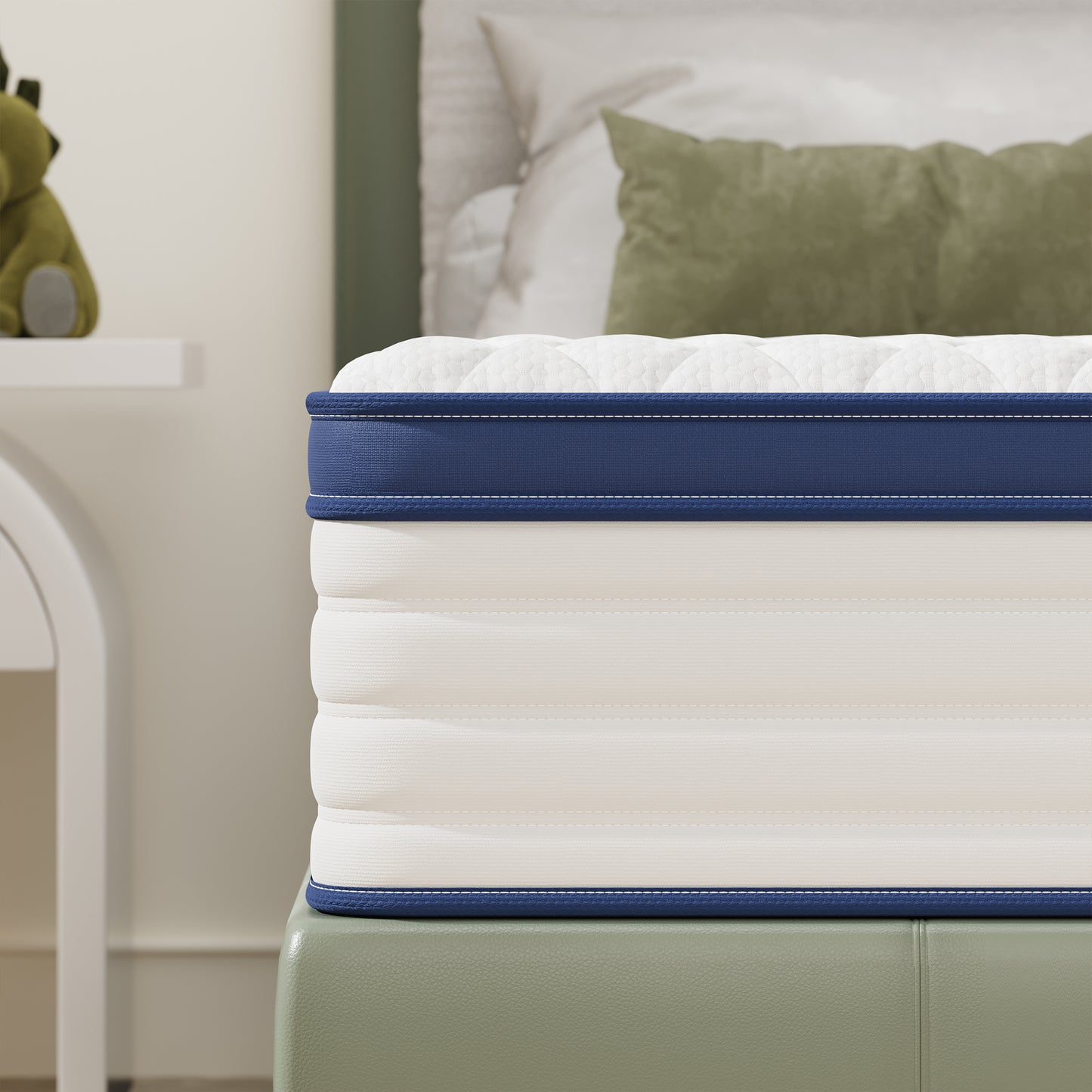 Twin Mattress, PAPROOS 12" Memory Foam Hybrid Mattress in a Box, Cool Individual Pocket Spring Mattress with Breathable Knitted Fabric Cover, Twin Size Medium Firm Mattress, CertiPUR-US, White/Blue