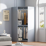 PAPROOS Corner Armoire Wardrobe, Corner Closet System, 43.3 Inches Wide Wood Corner Unit with 2 Hanging Rods, 2-Tier Corner Wood Closet Tower, Gray