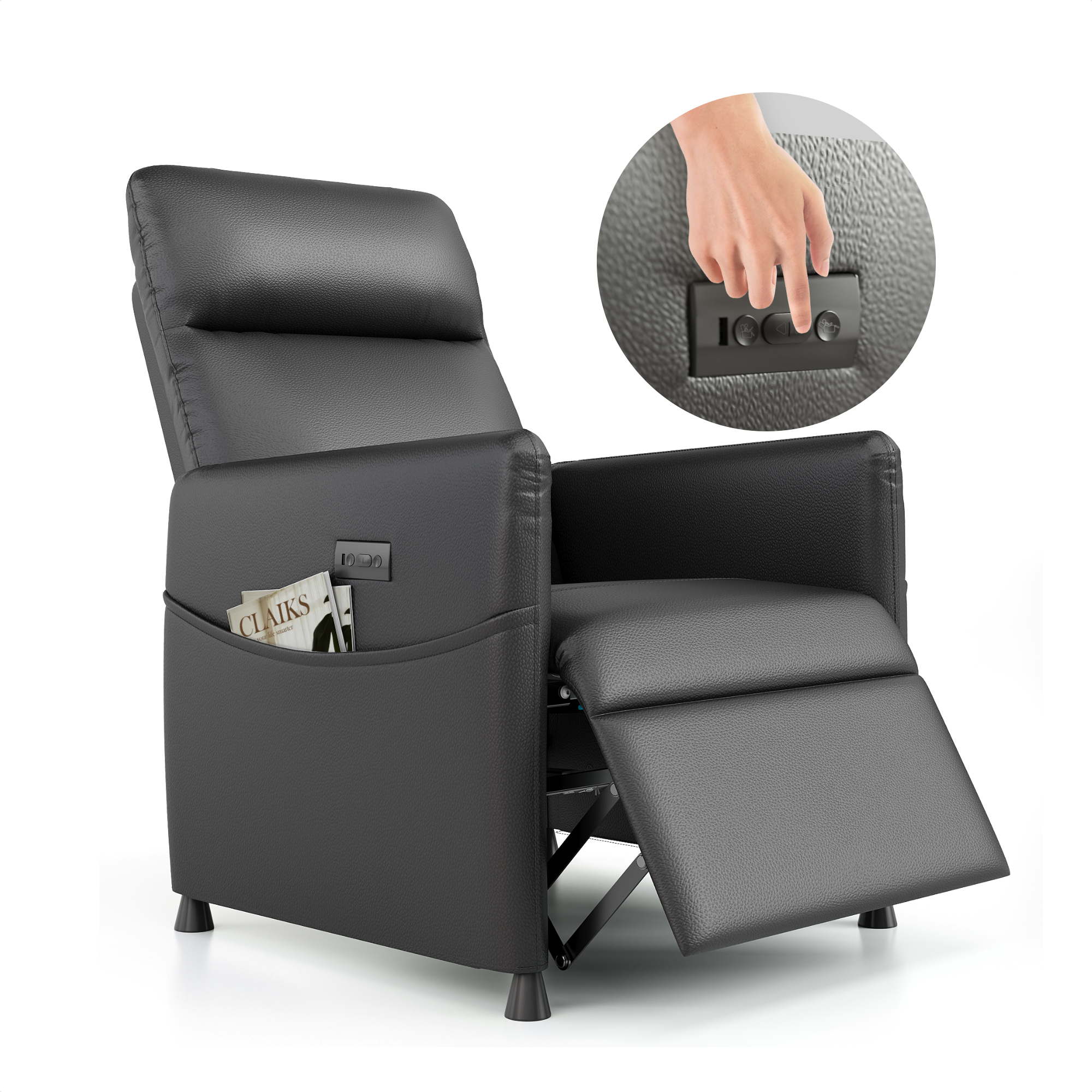 Electric Recliner Chair for Adults, PAPROOS Velvet Power Recliner Chair with Footrest & Padded Seat, Small Reclining Sofa with Side Pocket, Manual Recliner for Living Room Home Theater, Light Grey