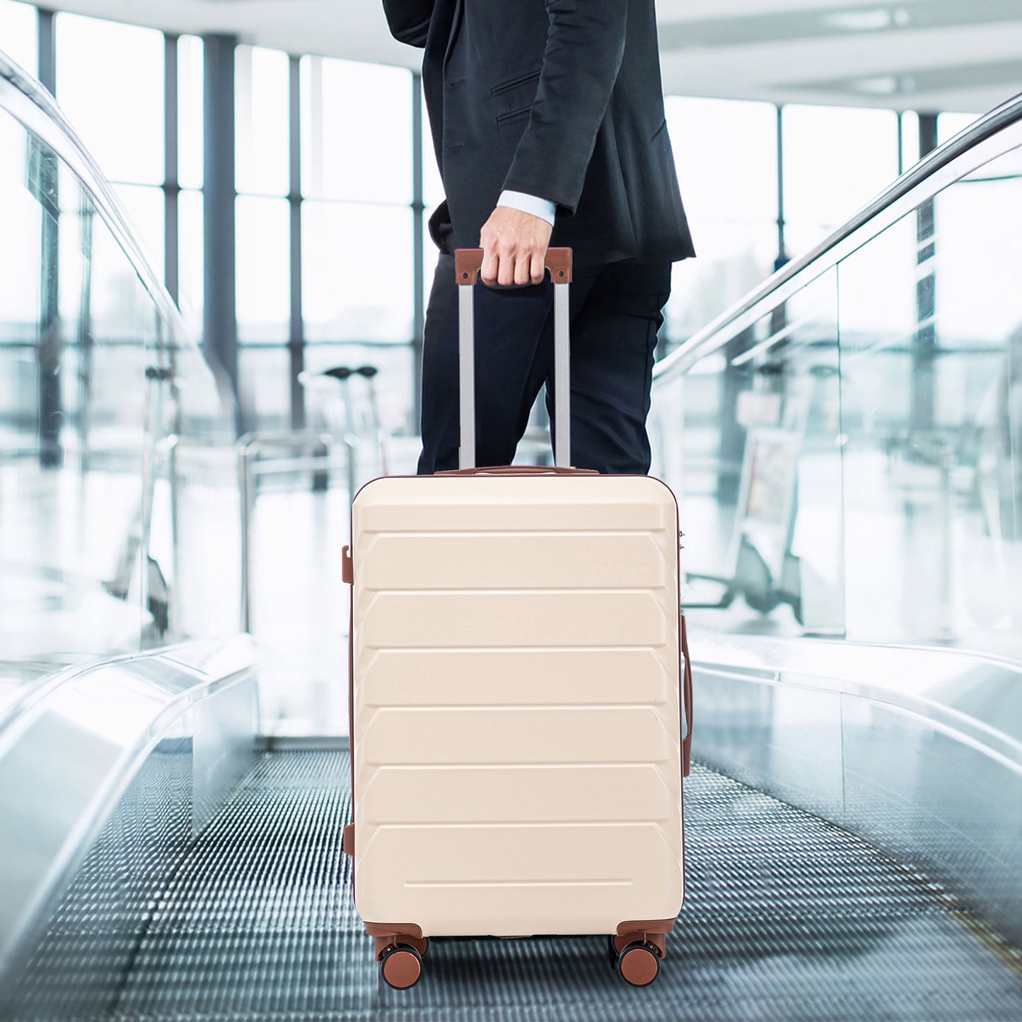 PAPROOS 3 Piece Luggage Set, ABS Carry-on Luggage Set with Spinner Wheels and TSA Lock, Lightweight Hardside Luggage, 20/24/28 Inch Rolling Suitcase Set for Travel Business Trip, Beige