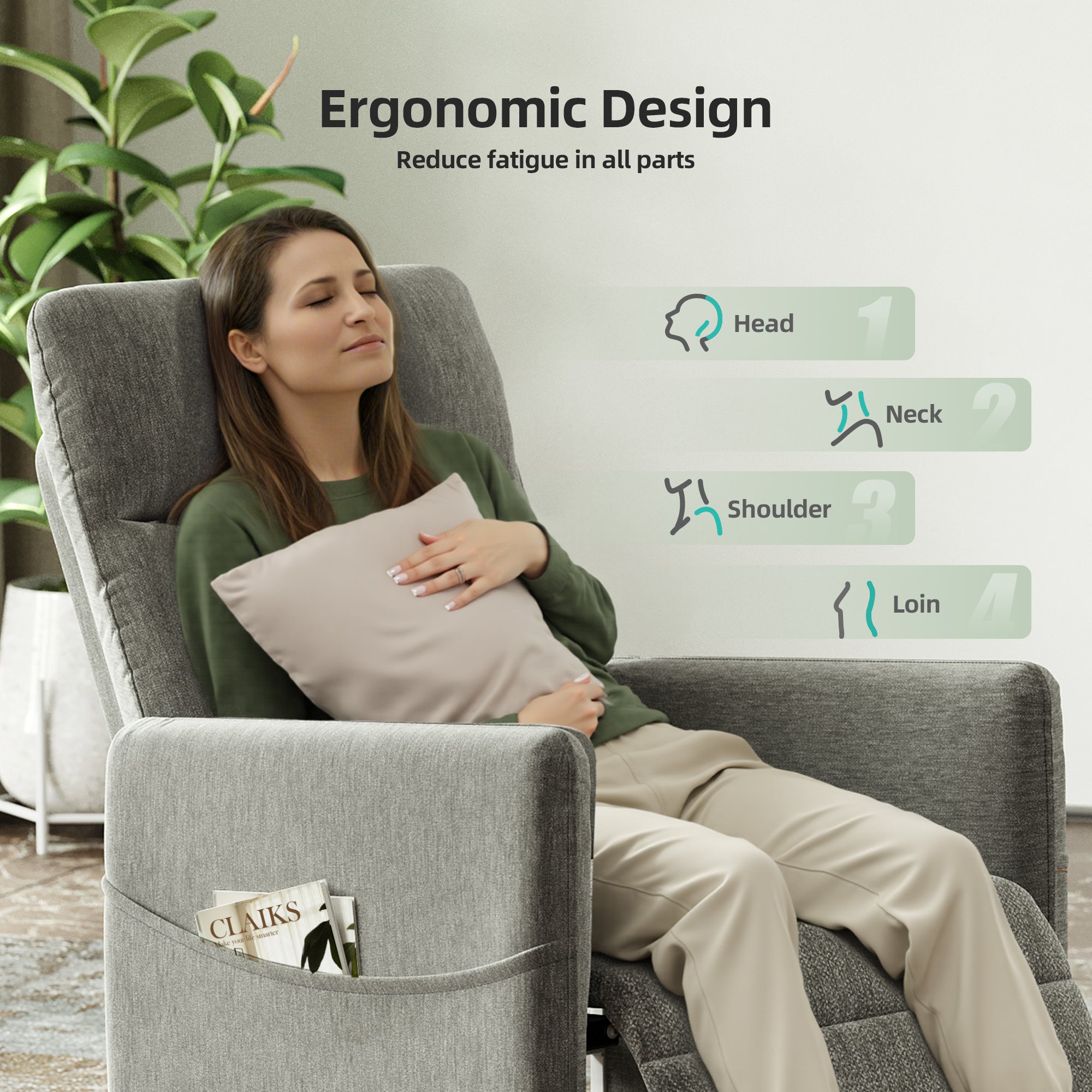 Electric Recliner Chair for Adults, PAPROOS Velvet Power Recliner Chair with Footrest & Padded Seat, Small Reclining Sofa with Side Pocket, Manual Recliner for Living Room Home Theater, Light Grey