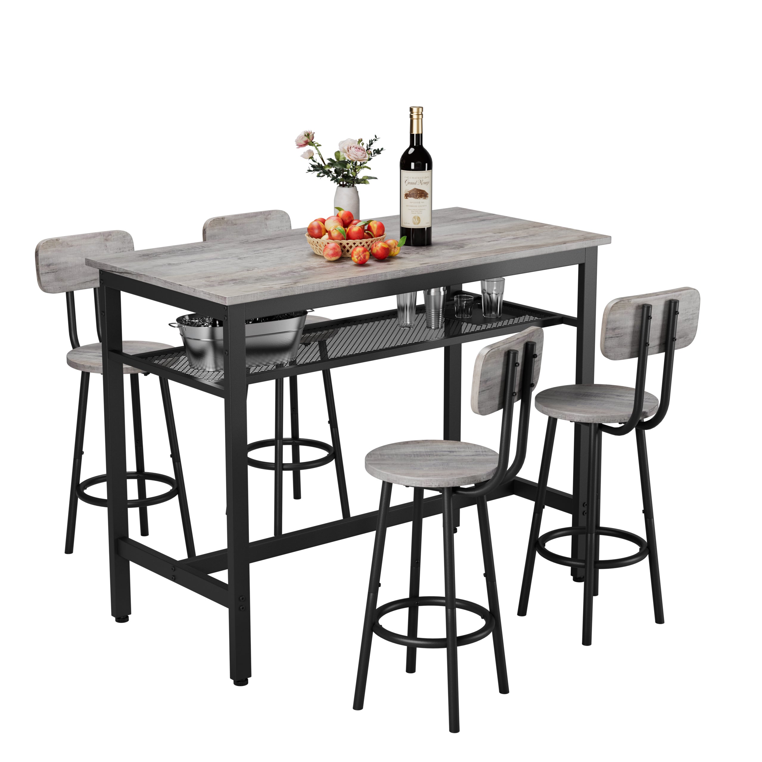 PAPROOS 5 Piece Dining Table Set, Counter Height Bar Table and Bar Stools Set with Storage Rack,Kitchen Table Set for Dining Room, Breakfast Nook