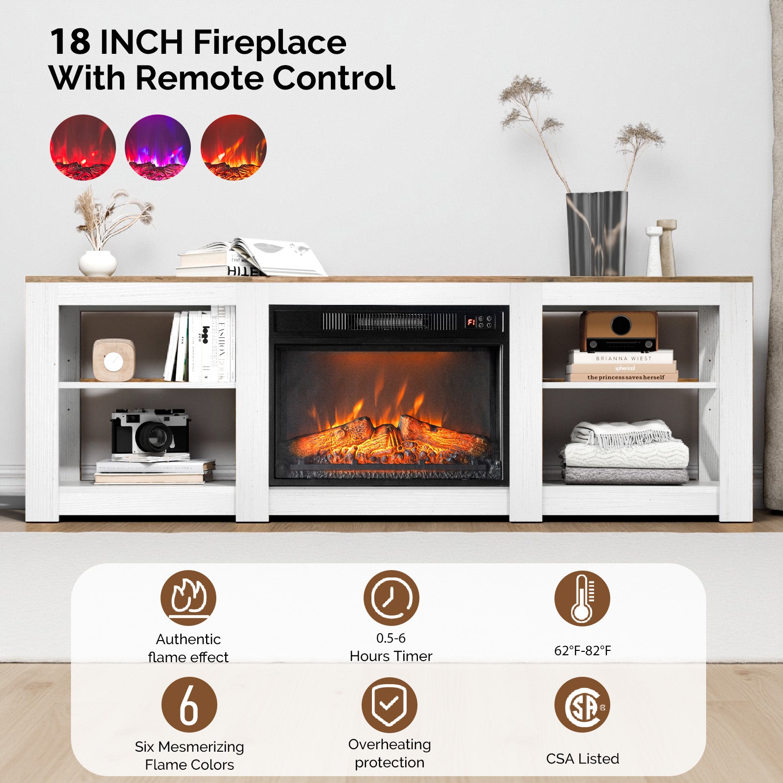 PAPROOS Fireplace TV Stand for 70 Inch TV, Farmhouse TV Stand with 24'' Electric Fireplace, Entertainment Center with Adjustable Shelves, TV Console Table Media Console for Living Room