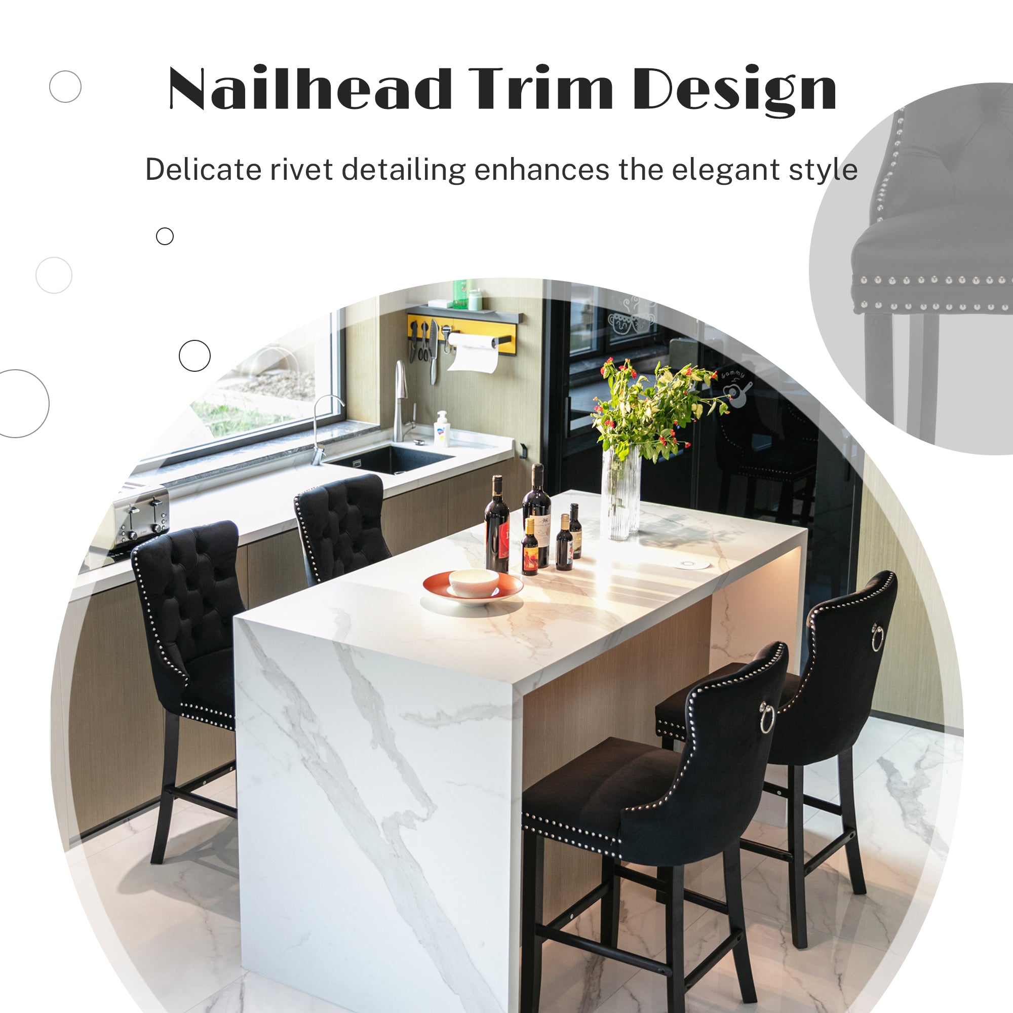 PAPROOS Upholstered Bar Stools Set of 2