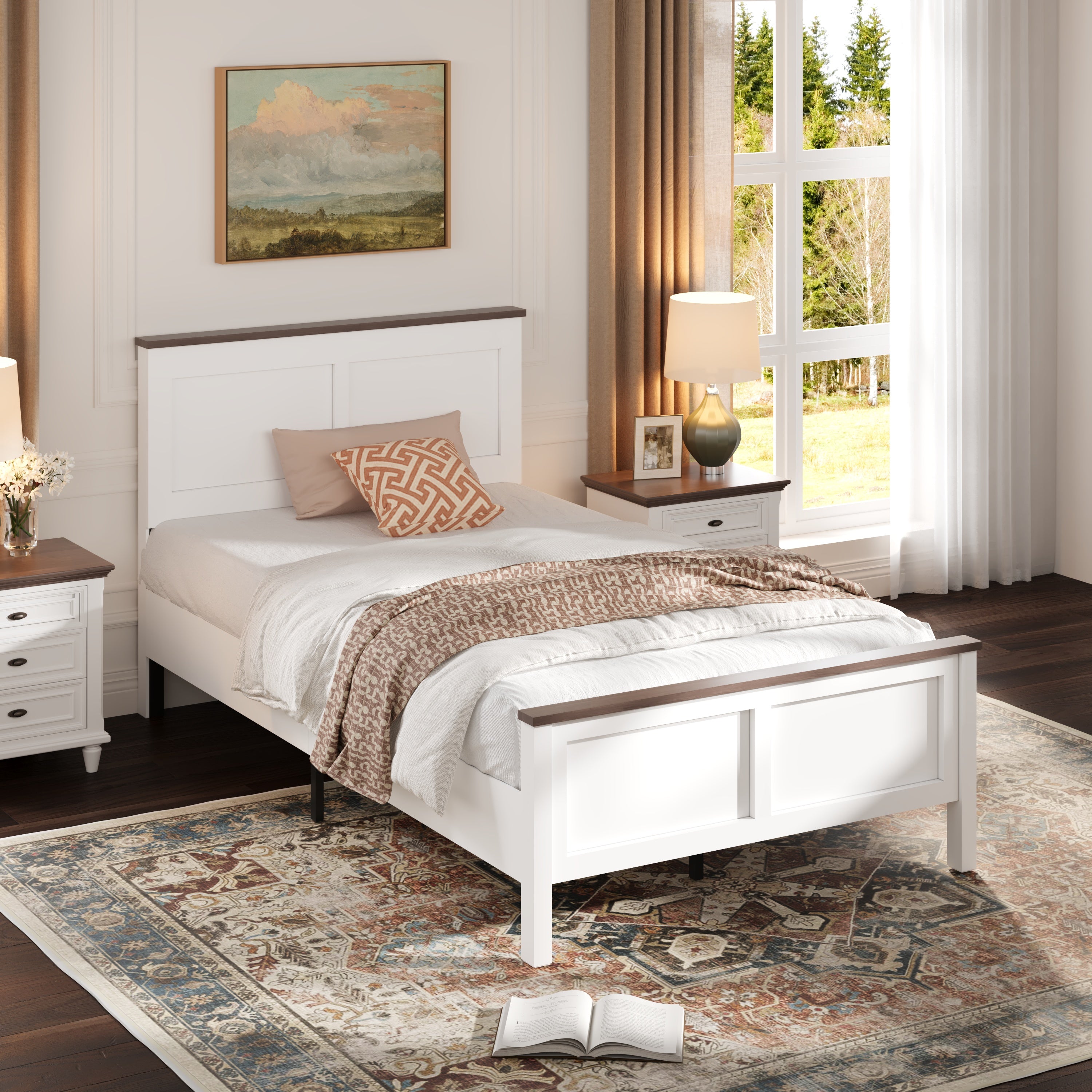PAPROOS Full Size Bed Frame, Wooden Platform Bed with Headboard and Footboard