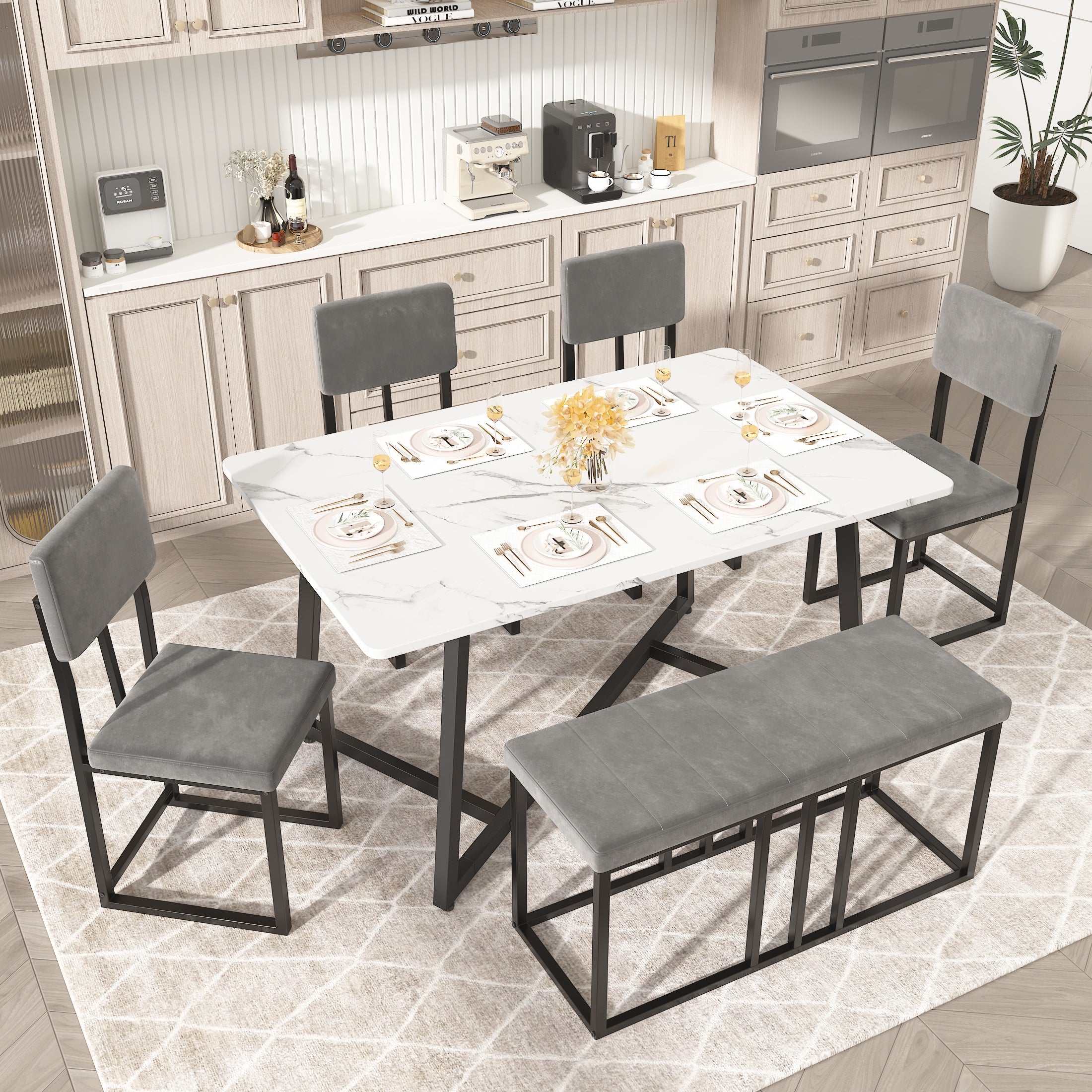 PAPROOS 6 Piece Dining Room Table Set