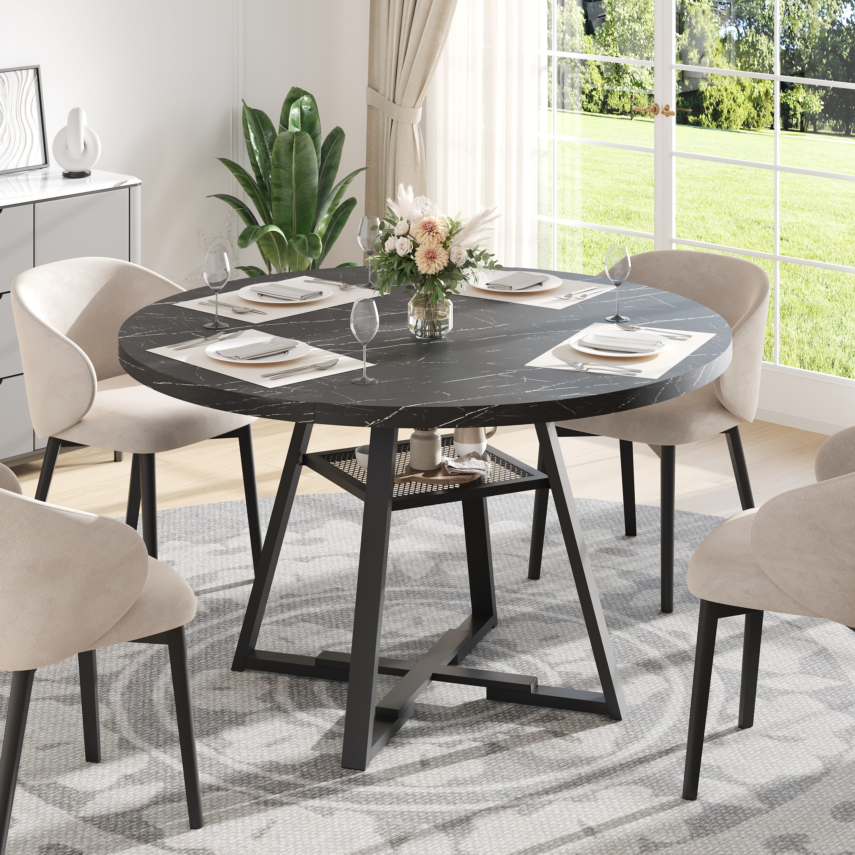PAPROOS 43''Round Faux Marble Dining Table