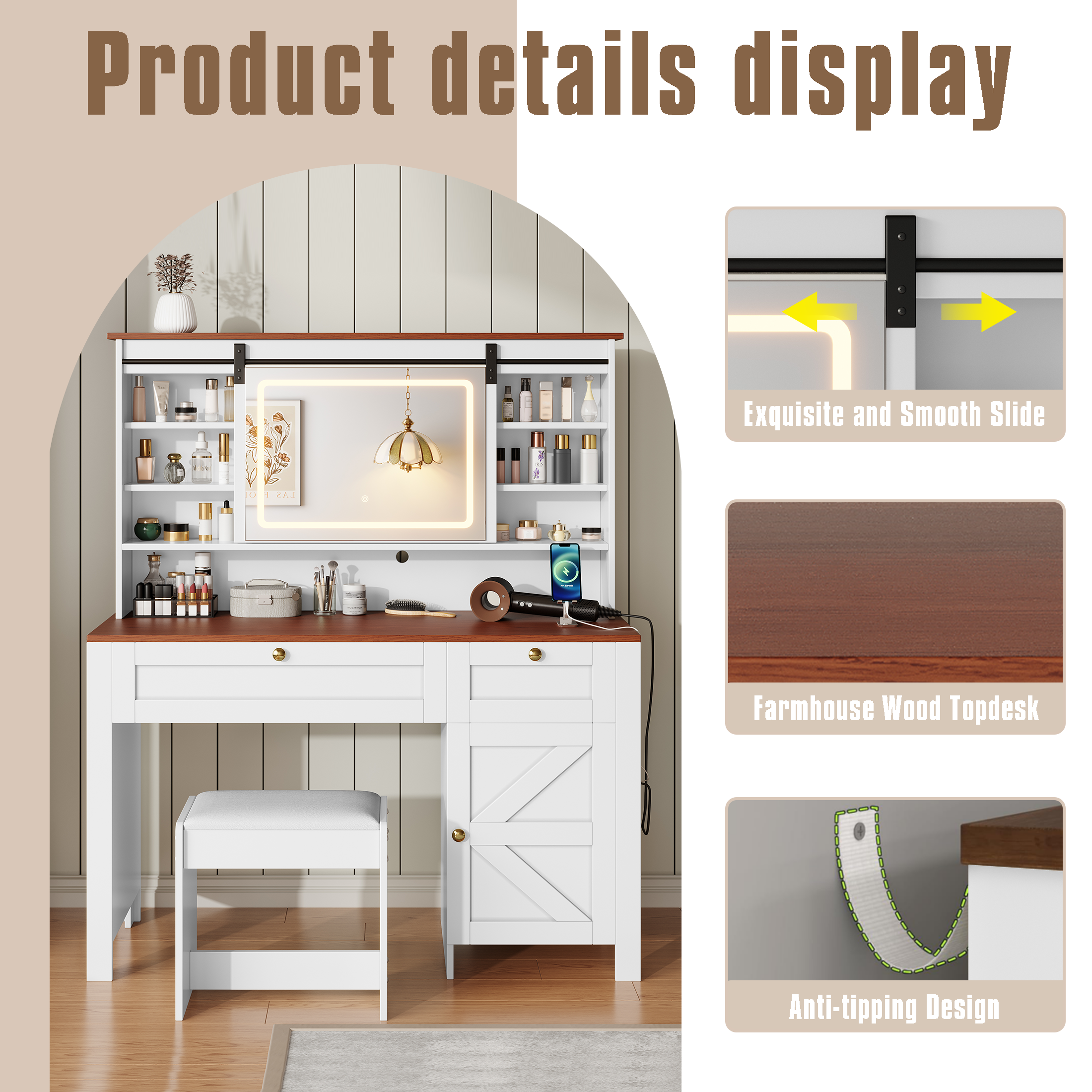 PAPROOS Vanity Set with Mirror and Lights