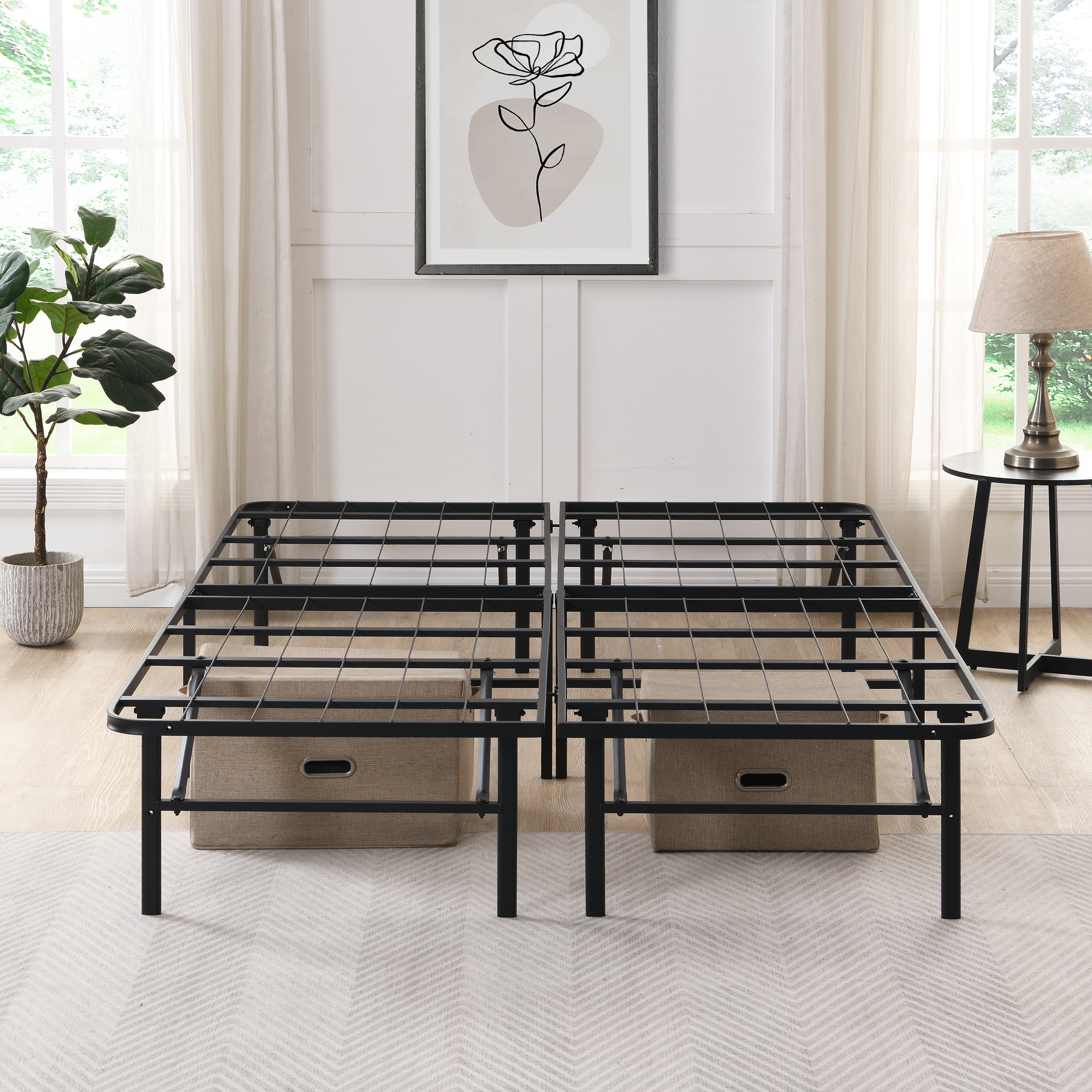 PAPROOS 14” High Queen Size Bed Frame, Metal Platform Bed with Under Bed Storage, Heavy Duty Folding Bed Frame, Easy Assembly, No Box Spring Needed, Black