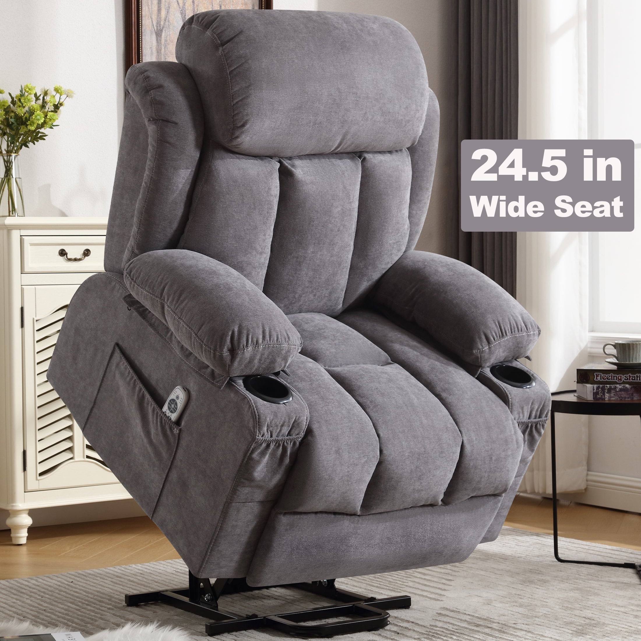 Power Lift Recliner Chair, Heated Massage with USB & Cup Holder, Beige