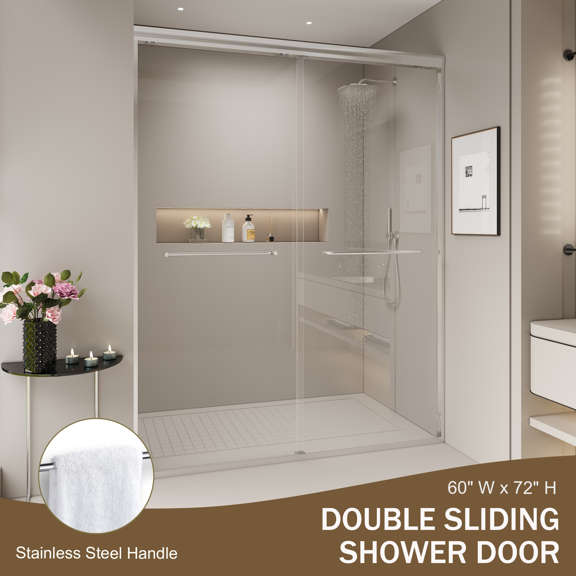 PAPROOS 44"-48" W x 72" H Sliding Shower Door, Modern Double Tub Door with Aluminum Frame, Bathtub Door with 1/4” (6 mm) Clear Tempered Glass, Stainless Steel Handle, SGCC Certified, Matte Black