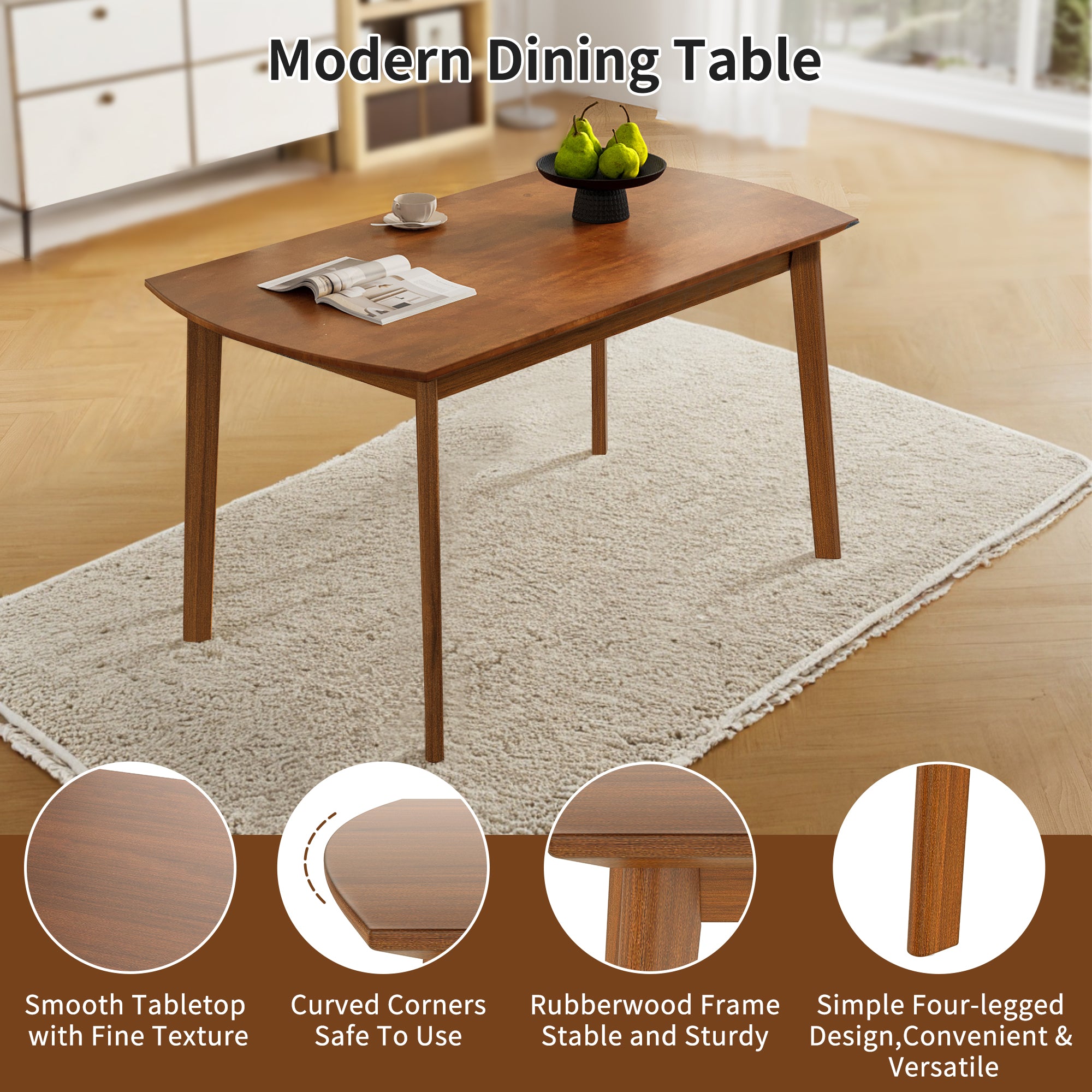 7 Inch Rectangle Dining Table, Paproos Kitchen Table for 4, Dining Room Table, Dinner Table, Dinette Table Wooden Table for Kitchen Dining Room, Brown