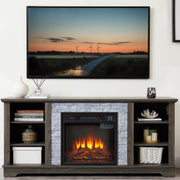PAPROOS Fireplace TV Stand up to 75" TV, Modern TV Console Media Console with 23" Fireplace for Living Room, Faux Stacked Stone TV Cabinet Entertainment Center with Storage Shelves, Gray