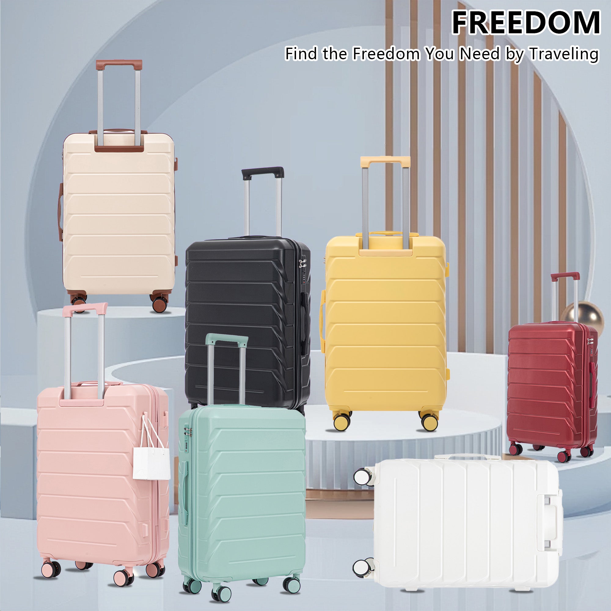 PAPROOS 3 Piece Luggage Set, ABS Carry-on Luggage Set with Spinner Wheels and TSA Lock, Lightweight Hardside Luggage, 20/24/28 Inch Rolling Suitcase Set for Travel Business Trip, Beige