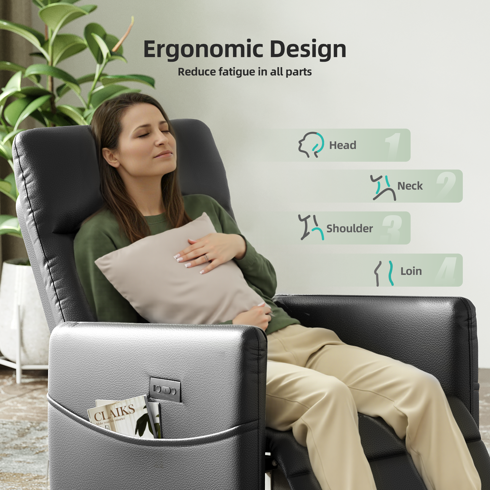 Electric Recliner Chair for Adults, PAPROOS Velvet Power Recliner Chair with Footrest & Padded Seat, Small Reclining Sofa with Side Pocket, Manual Recliner for Living Room Home Theater, Light Grey