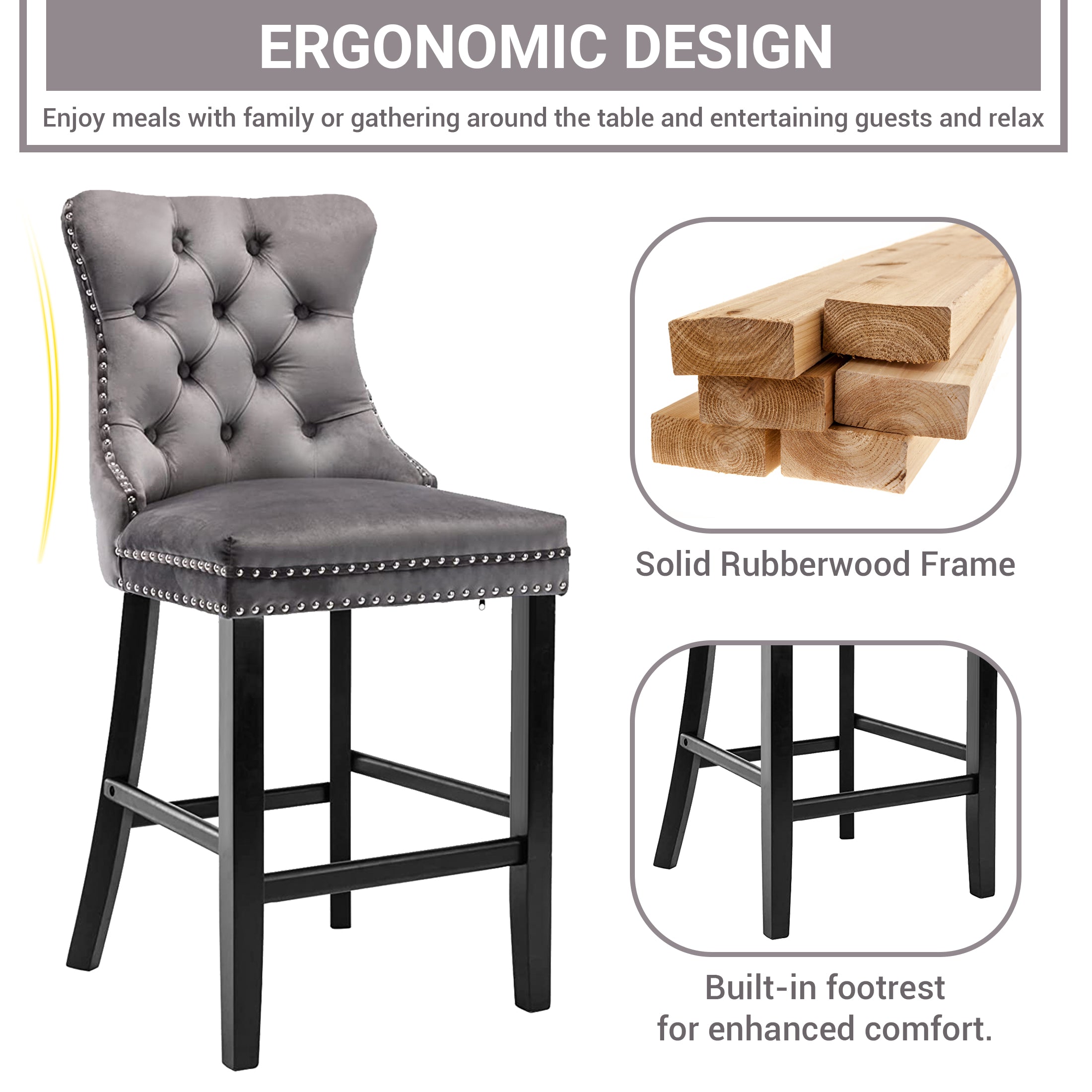 PAPROOS Upholstered Bar Stools Set of 2