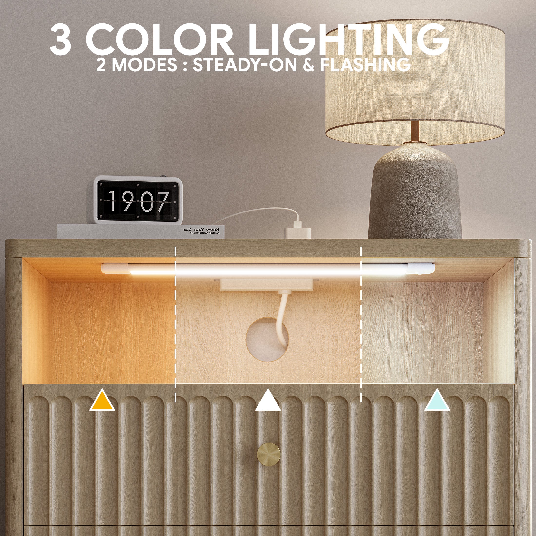 Fluted Nightstand with Charging Station