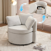 PAPROOS Swivel Barrel Accent Chair, 360° Swivel Chairs with Storage and Removable Throw Pillow, Single Sofa Armchair Comfy Round Sofa Chair for Living Room Bedroom