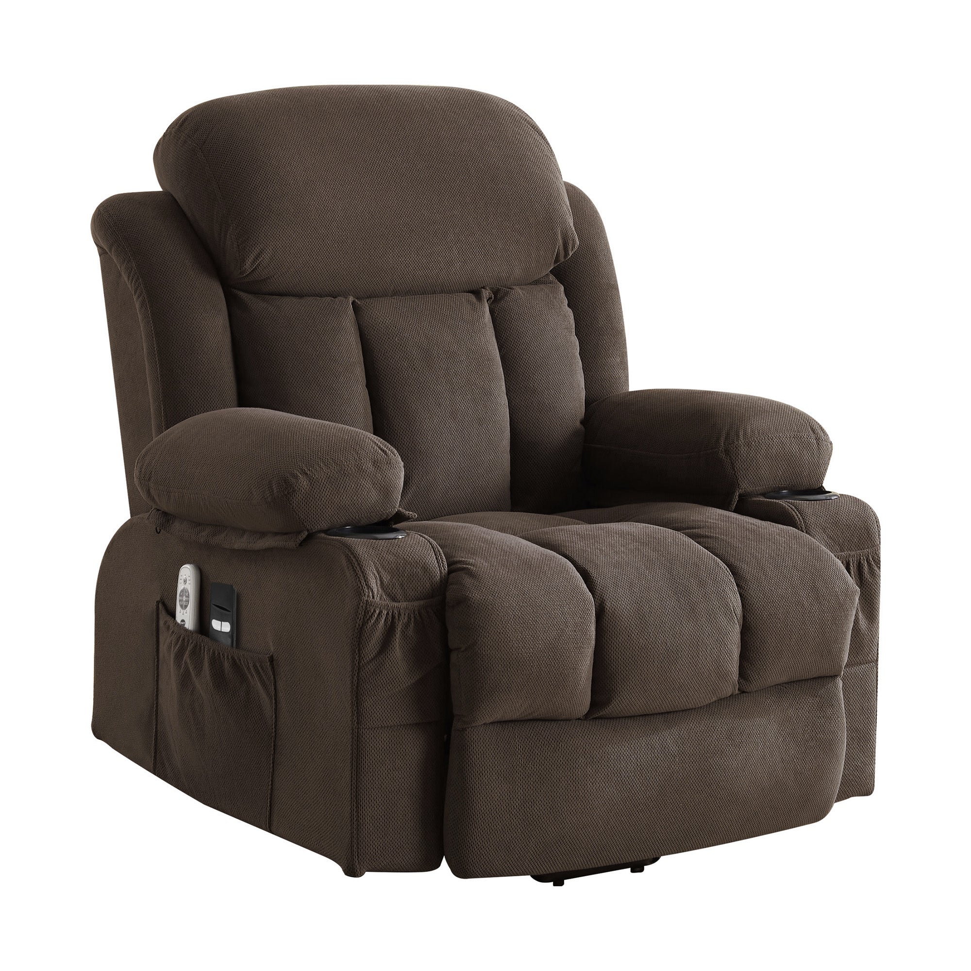 PAPROOS Power Lift Recliner Chair for Elderly with Heat and Massage, Electric Velvet Lift Chair with USB Port, Side Pockets and Cup Holders, Remote Control Recliner for Living Room, Brown