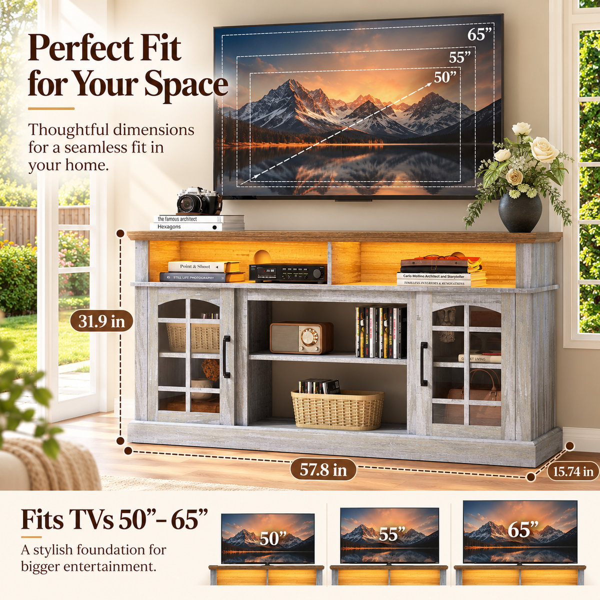 PAPROOS TV Stand with Storage for 65in TVs
