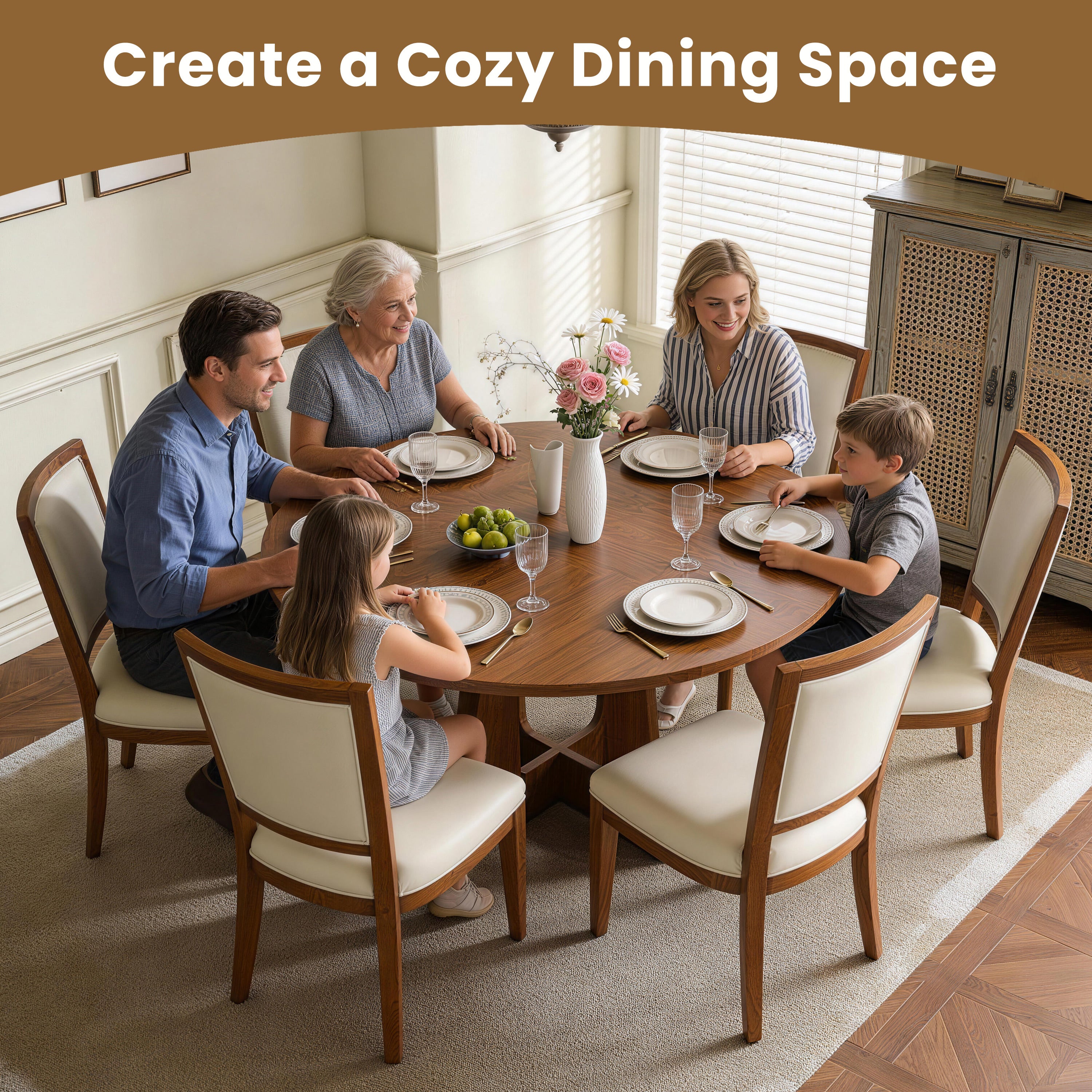 PAPROOS 47'' Round Dining Table for 4