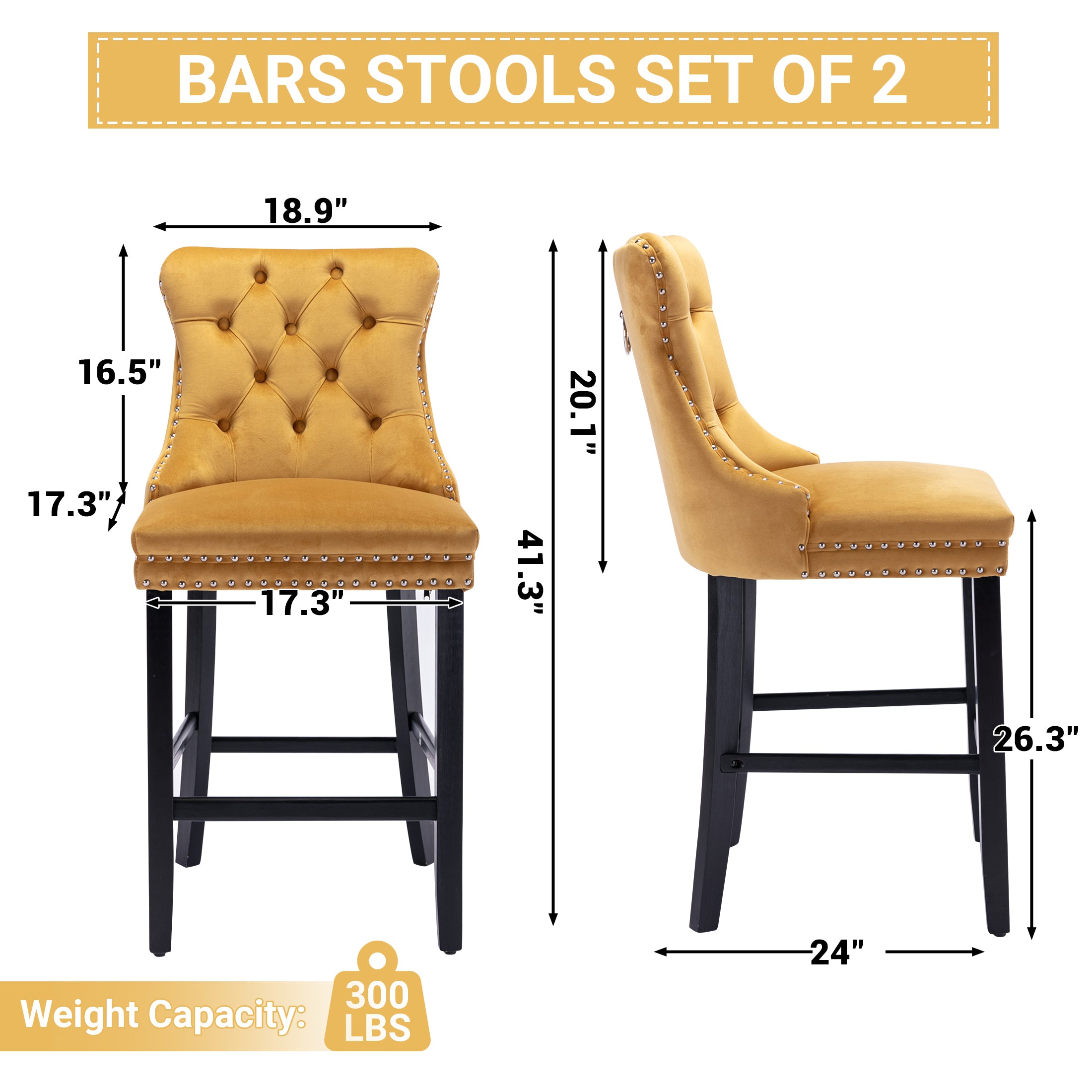 PAPROOS Upholstered Bar Stools Set of 2