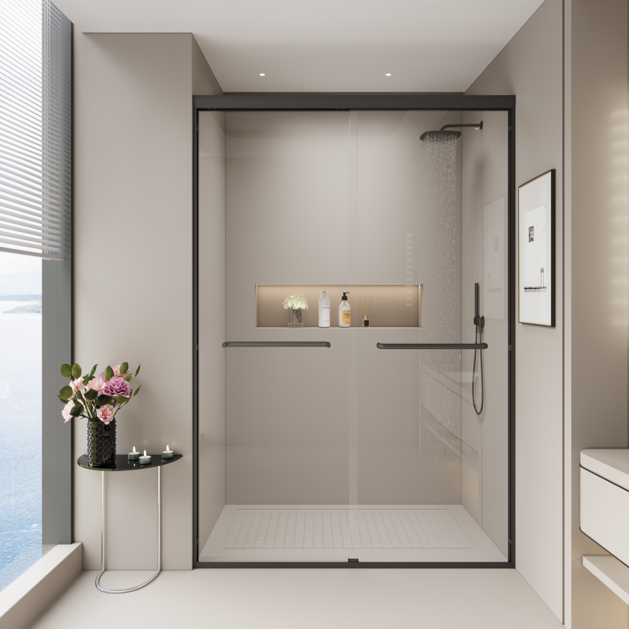 PAPROOS 44"-48" W x 72" H Sliding Shower Door, Modern Double Tub Door with Aluminum Frame, Bathtub Door with 1/4” (6 mm) Clear Tempered Glass, Stainless Steel Handle, SGCC Certified, Matte Black
