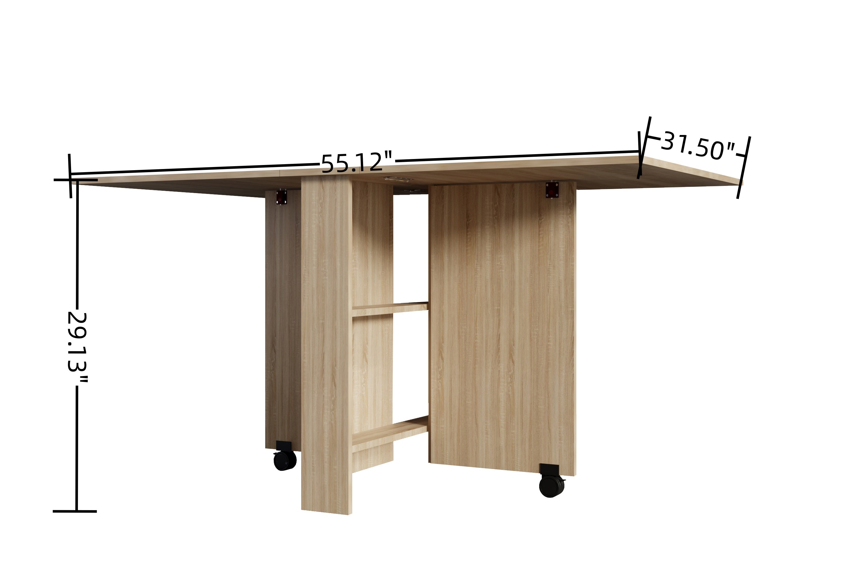 PAPROOS Folding Dining Table, Drop Leaf Dining Table with 2-Layer Storage Shelf, Expandable Kitchen Table, Space Saving Dining Room Table for Small Spaces, Entry Table, Peer Wood Color