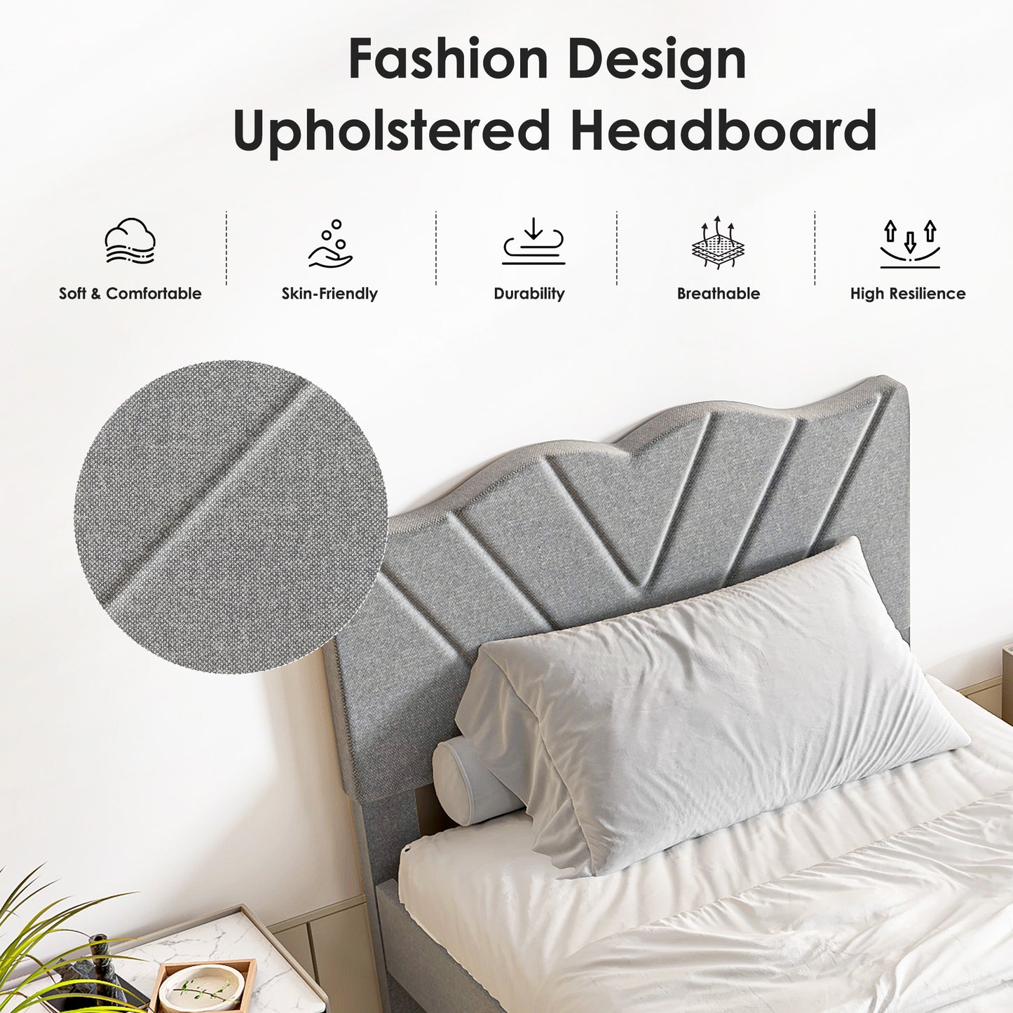 PAPROOS Twin Bed Frame, Twin Bed with Velvet Upholstered Headboard, Metal Platform Bed with Under Bed Storag, No Box Spring Needed, Noise-Free