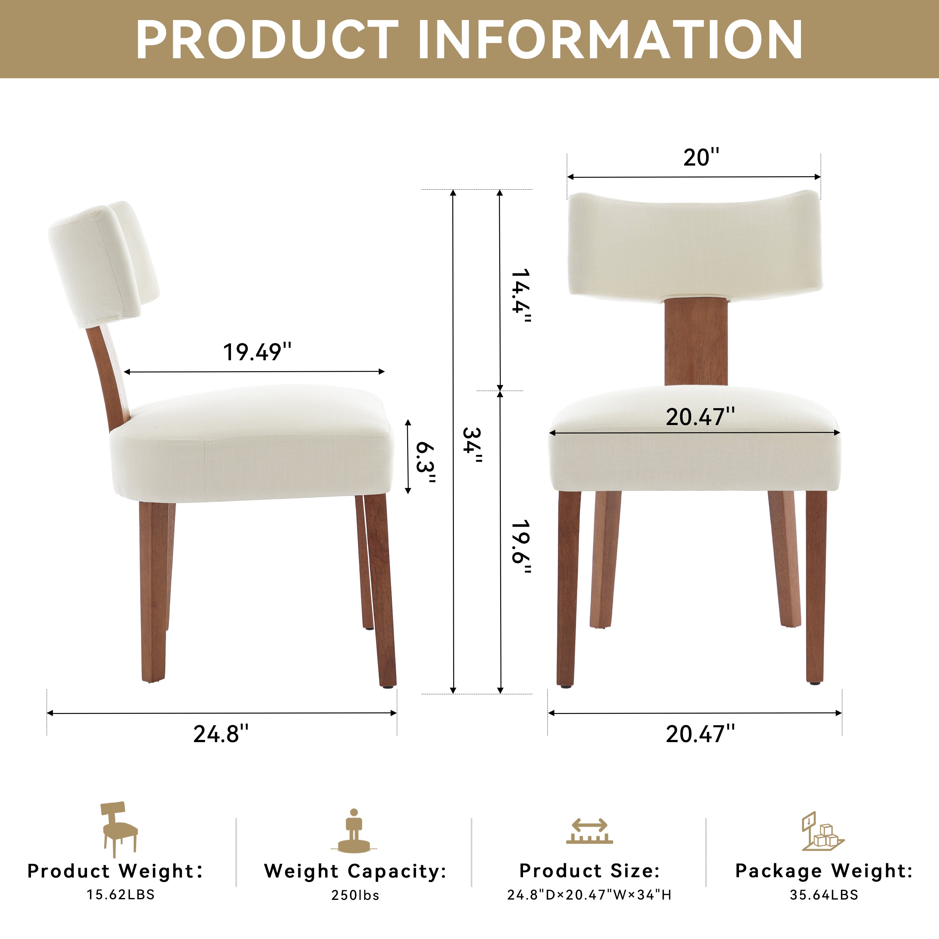Dining Chairs Set of 2, Paproos Linen Upholstered Dining Chairs, Modern Accent Chair Side Chair with Curved Backrest and Adjustable Foot, Dining Room Chairs for Kitchen Dining Living Room