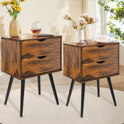 Nightstands Set of 2, Bedroom Bedside Table with 2 Drawers Storage, Country Style Night End Table with Large Storage Space, Suitable for Living Room Bedroom, Rustic Brown