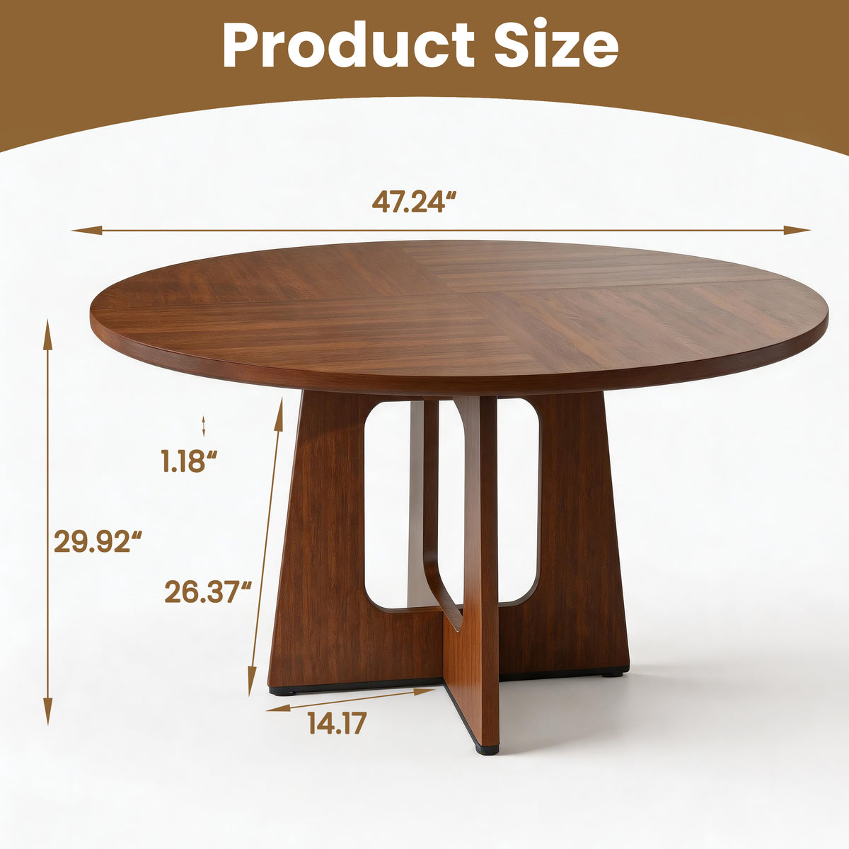 Round Dining Table for 4-6, PAPROOS 47'' Large Wood Kitchen Table, Dining Room Table with Wide Tabletop & Cross Base, Circle Dining Table Dinner Table for Kitchen Dining Room, Brown(Only Table)