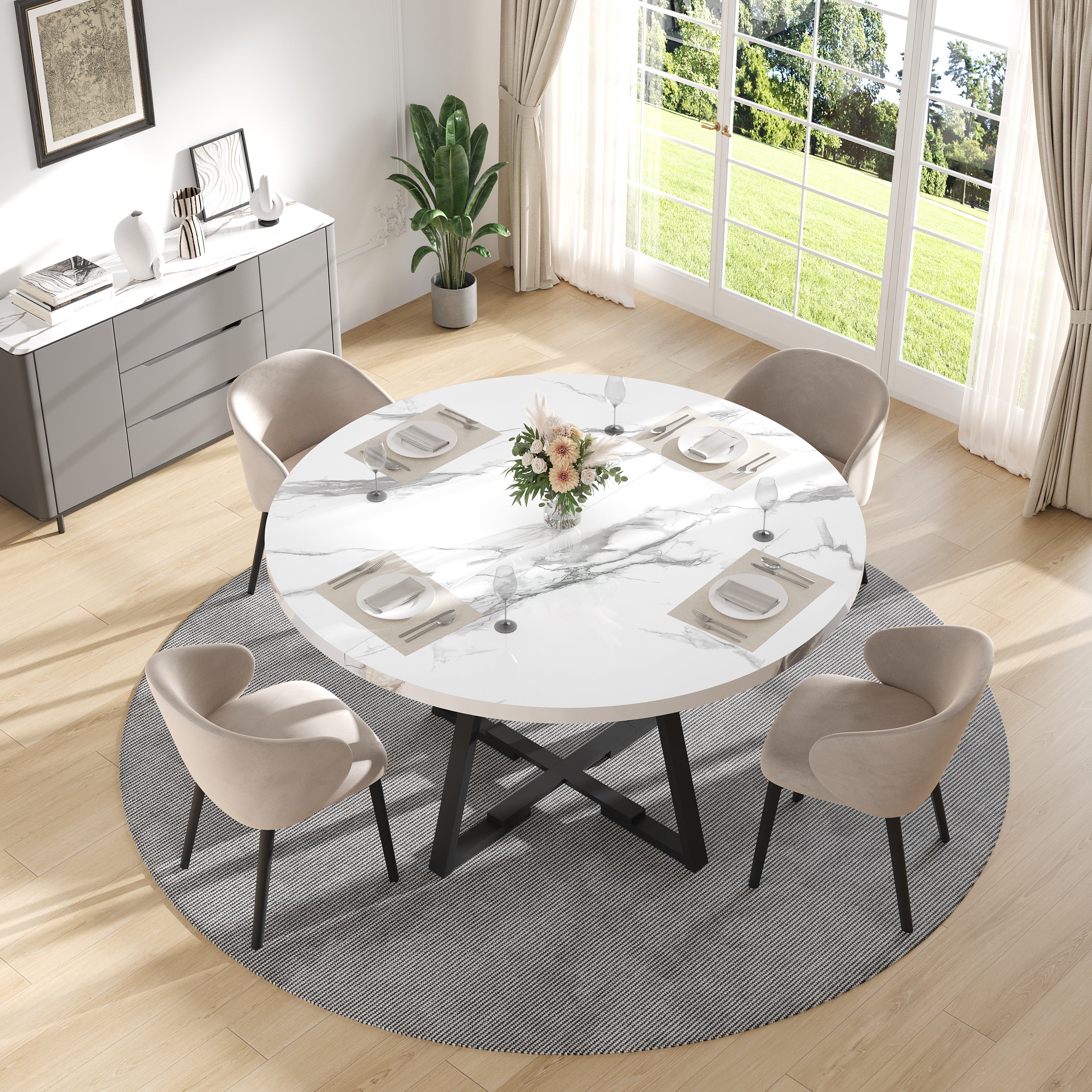 PAPROOS 43''Round Faux Marble Dining Table